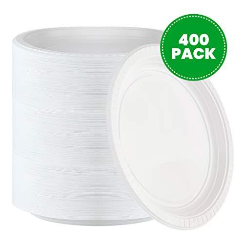 PLASTICPRO Plasticpro 9 inch Round Plastic Plates Microwaveable, Disposable, White, Dinnerware 400 Count