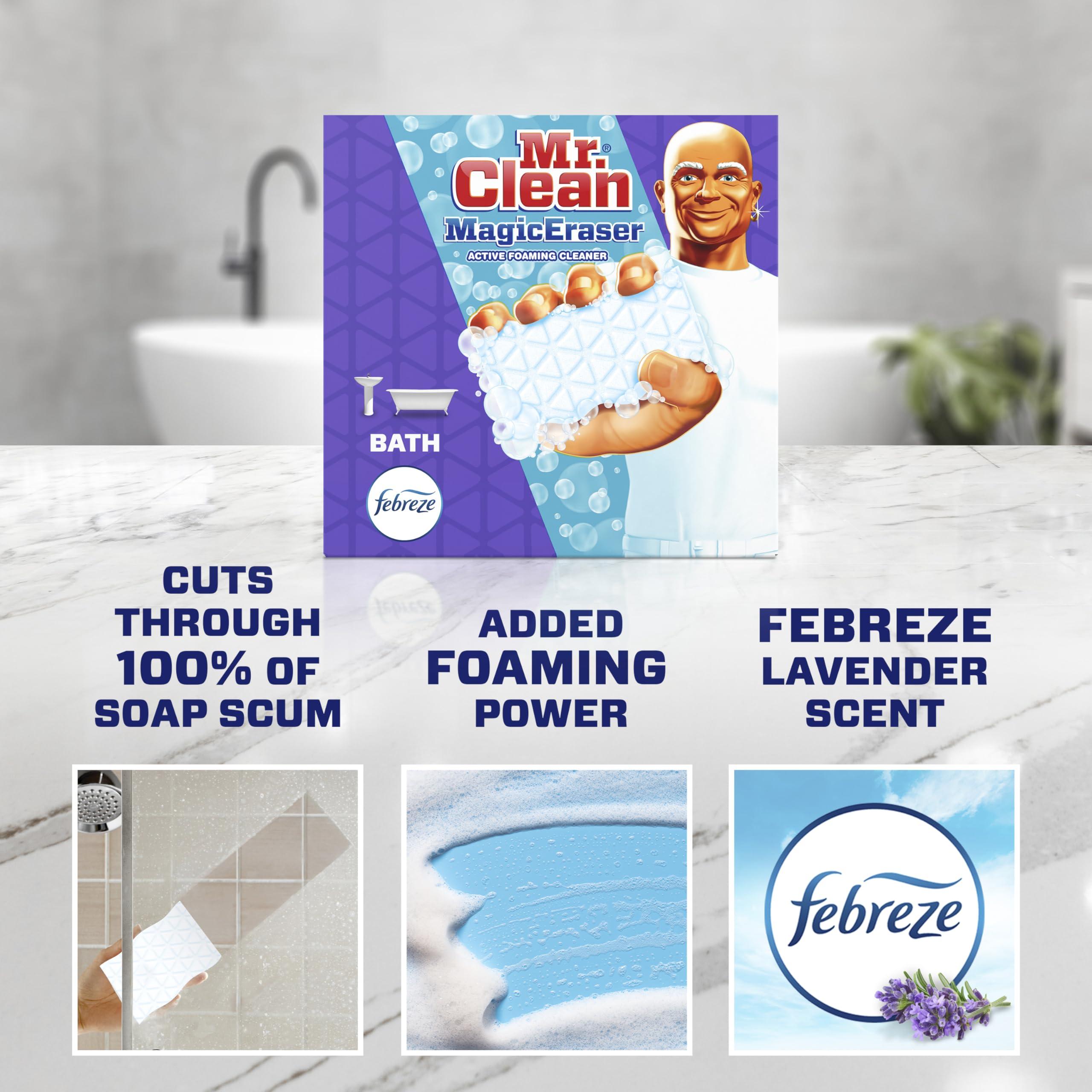 Mr. Clean Mr. Clean Magic Eraser, Bathroom, Shower, and Shoe Cleaner with Febreze Lavender Scent, Cleaning Pads with Durafoam, 10 Count