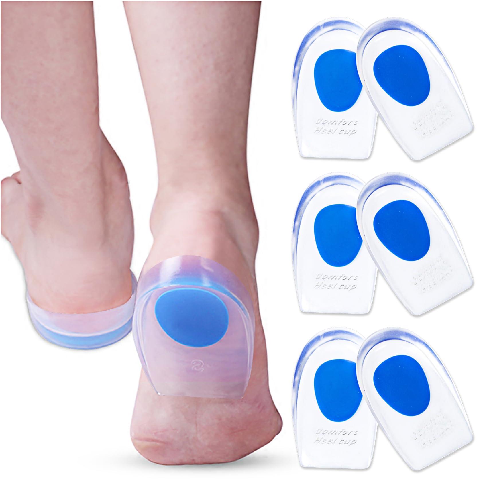 All one tech 3 Pair Gel Heel Cups Plantar Fasciitis Inserts - Silicone Gel Heel Pads for Heel Pain, Bone Spur & Achilles Pain, Gel Heel Cushions and Cups, Pad & Shock Absorbing Support