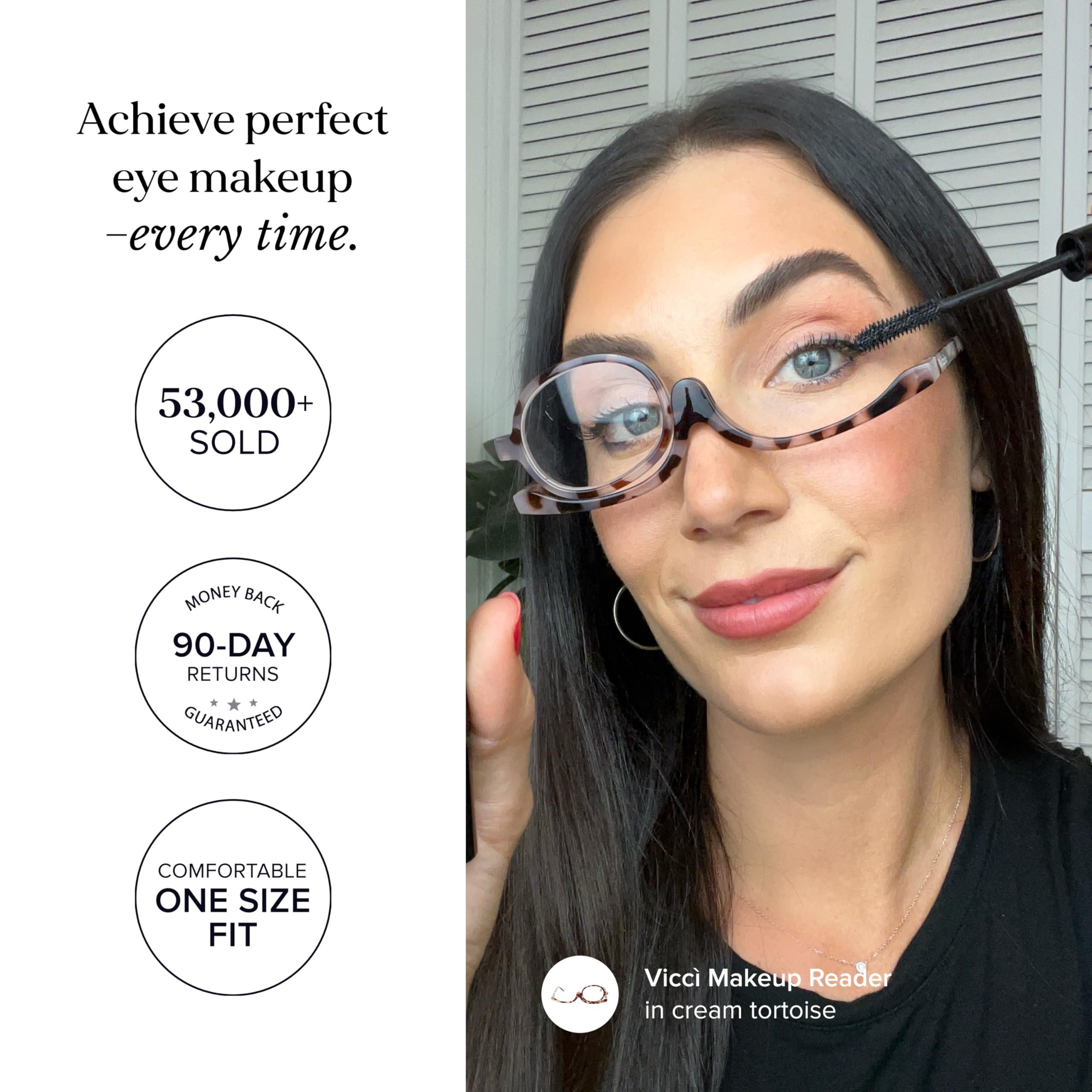 VICCI VICCI Makeup Reading Glasses | Cosmetic Readers Flip Up Lens Magnifying Eyeglasses for Women | Dual-Purpose Functionality, Lightweight Makeup Glasses Offer Distortion-Free Vision +1 | Tortoise
