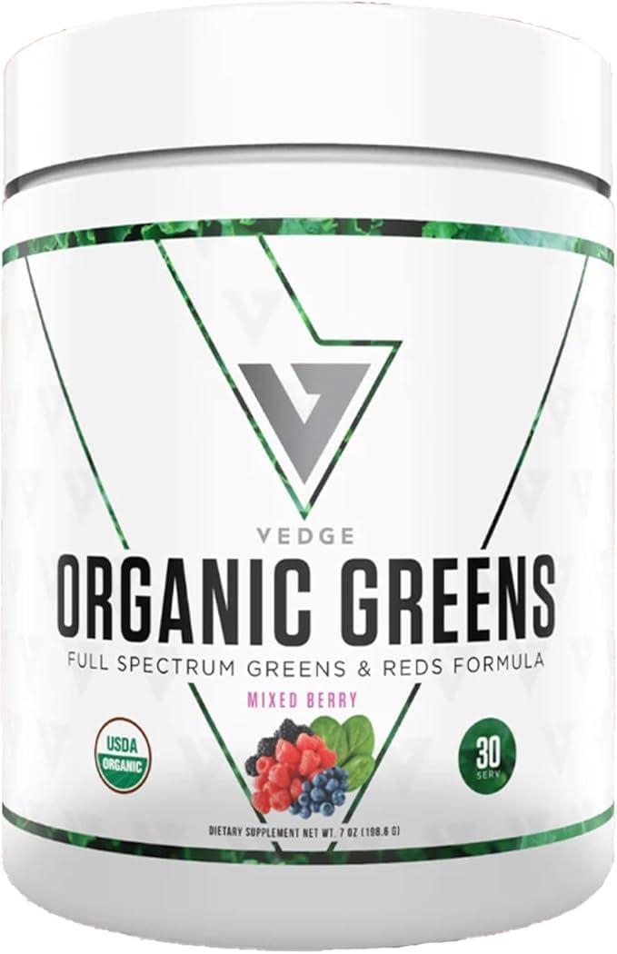 vedge Vedge Nutrition Organic Greens - Vegan Plant-Based Greens Superfood Powder - Drink Mix for Energy, Antioxidants & Recovery - Full Spectrum Greens for Athletes - 30 Servings - Mixed Berry Flavor