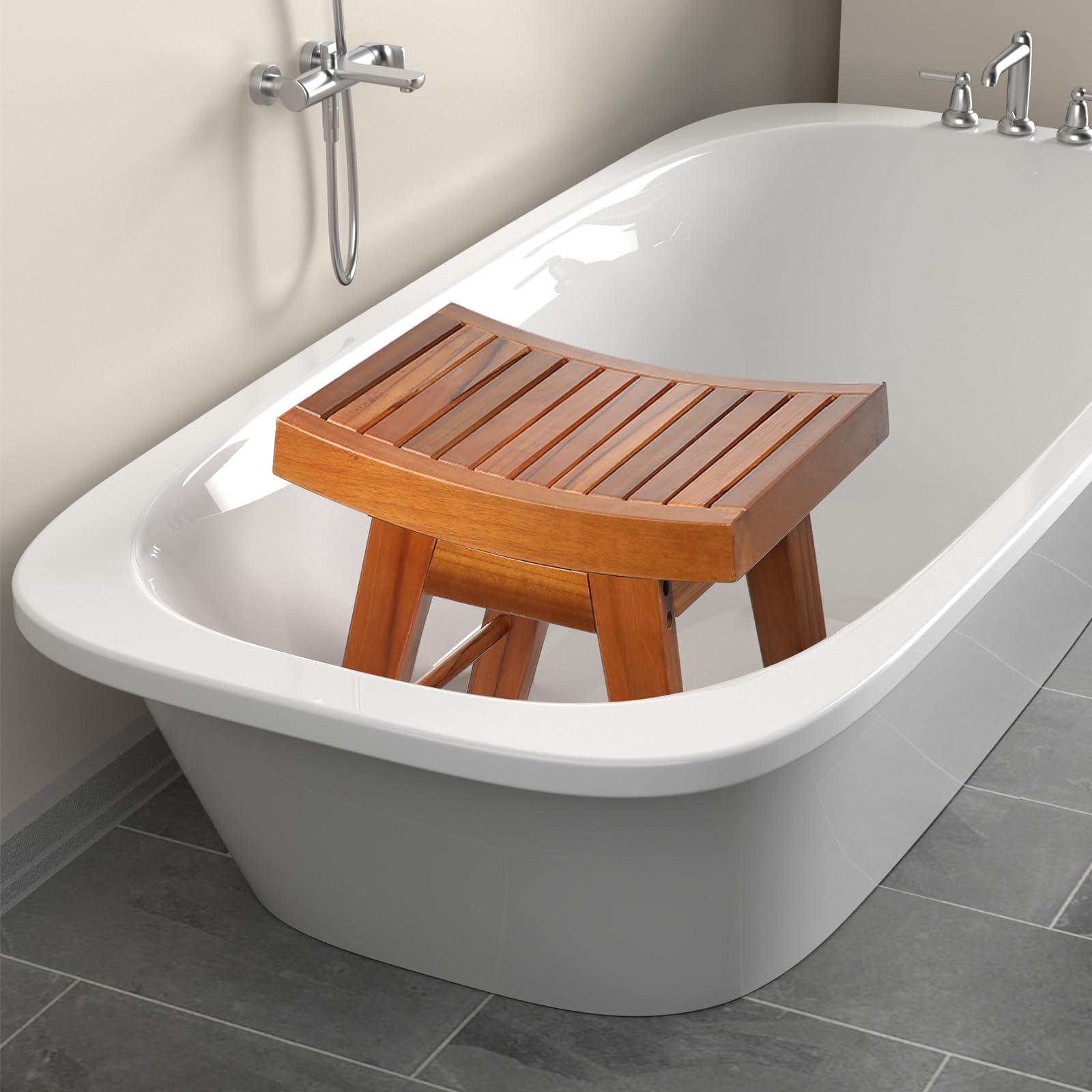 URFORESTIC URFORESTIC Teak Shower Bench Teak Shower Stool Curved Seat