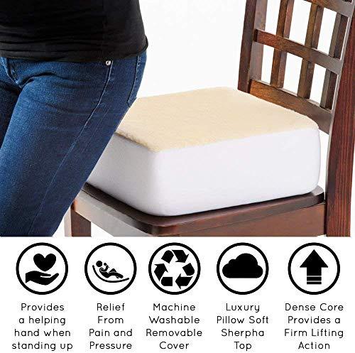 Comfort Finds Comfort Finds Rise with Ease Seat Cushion - Thick Firm Chair Cushion Booster - Extra Thick Foam Pad for Home, Patio, Office and Car Seats - Extra Supportive Lift - 14 X 14 X 5 (Sherpa Cream) …