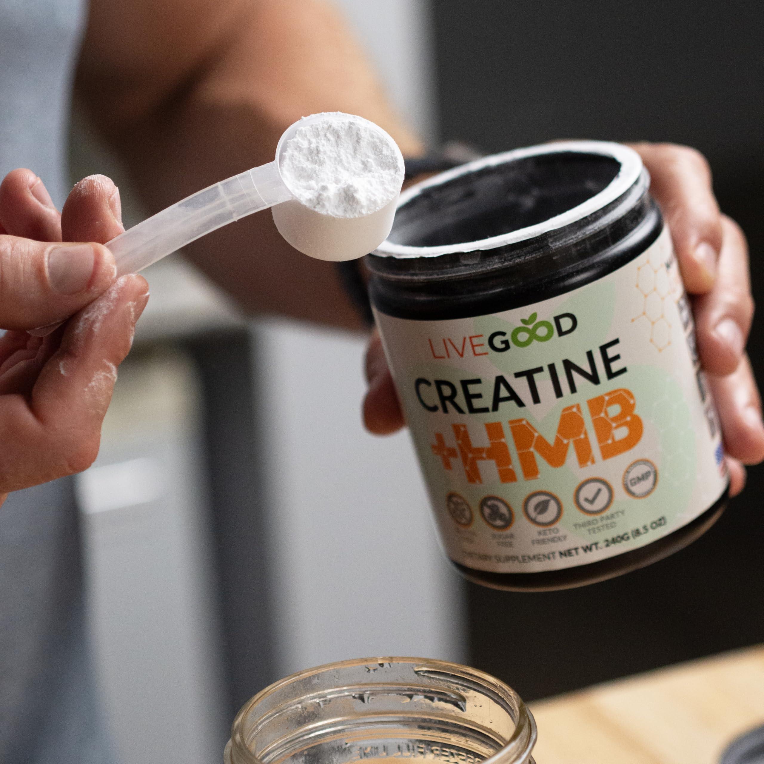 LIVEGOOD LIVEGOOD Creatine Plus HMB Supplement, 3g HMB for Muscle Strength & Recovery, 8.5oz.