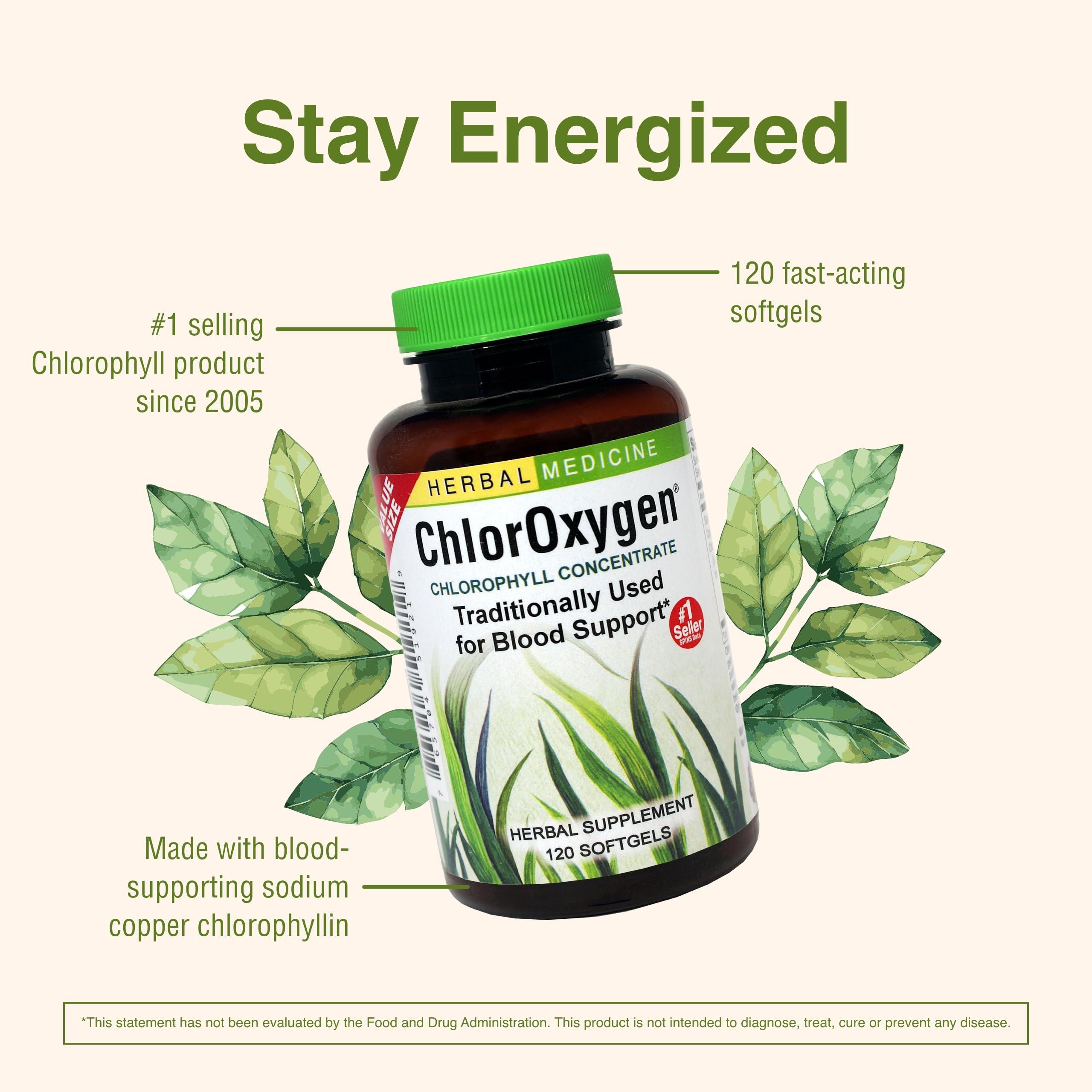 Herbs Etc. Herbs Etc. ChlorOxygen Chlorophyll Concentrate - Aids Healthy Blood Circulation - High-Altitude Environment Support - Energy Support - 120 Softgels (120 Servings)