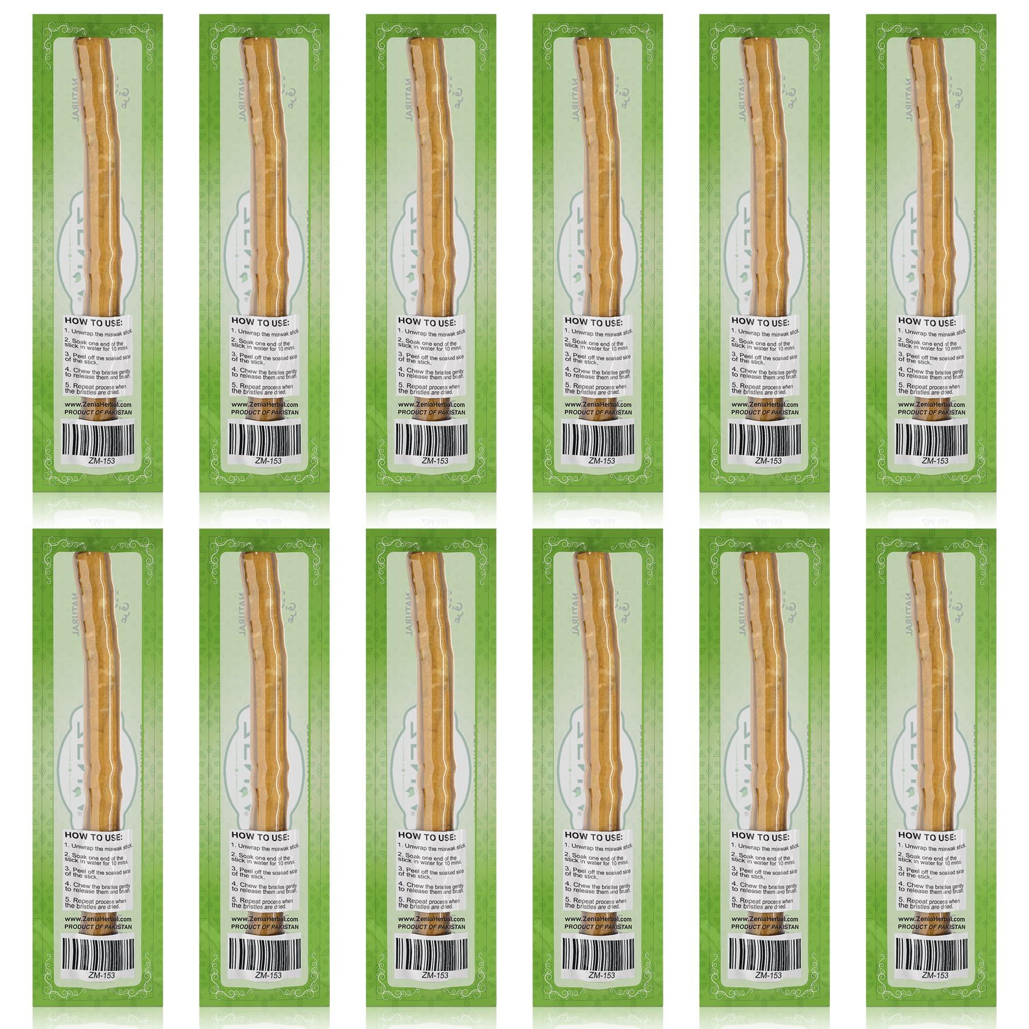 Zenia Zenia Sewak Natural Miswak Toothbrush - Vacuum Sealed Natural Flavor Traditional Peelu Toothbrush Stick - for Healthy Gums, Teeth, and Fresher Breath (Pack of 12)