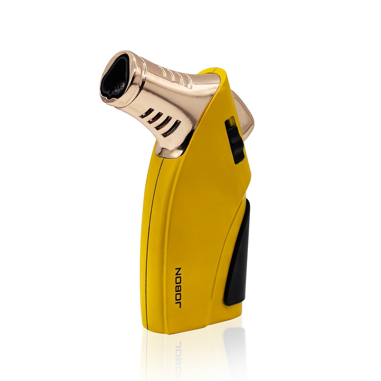 JOBON JOBON Torch Lighter, Triple Jet Flame Butane Lighter with Punch and Safety Lock (Butane Gas Not Included) (Yellow)