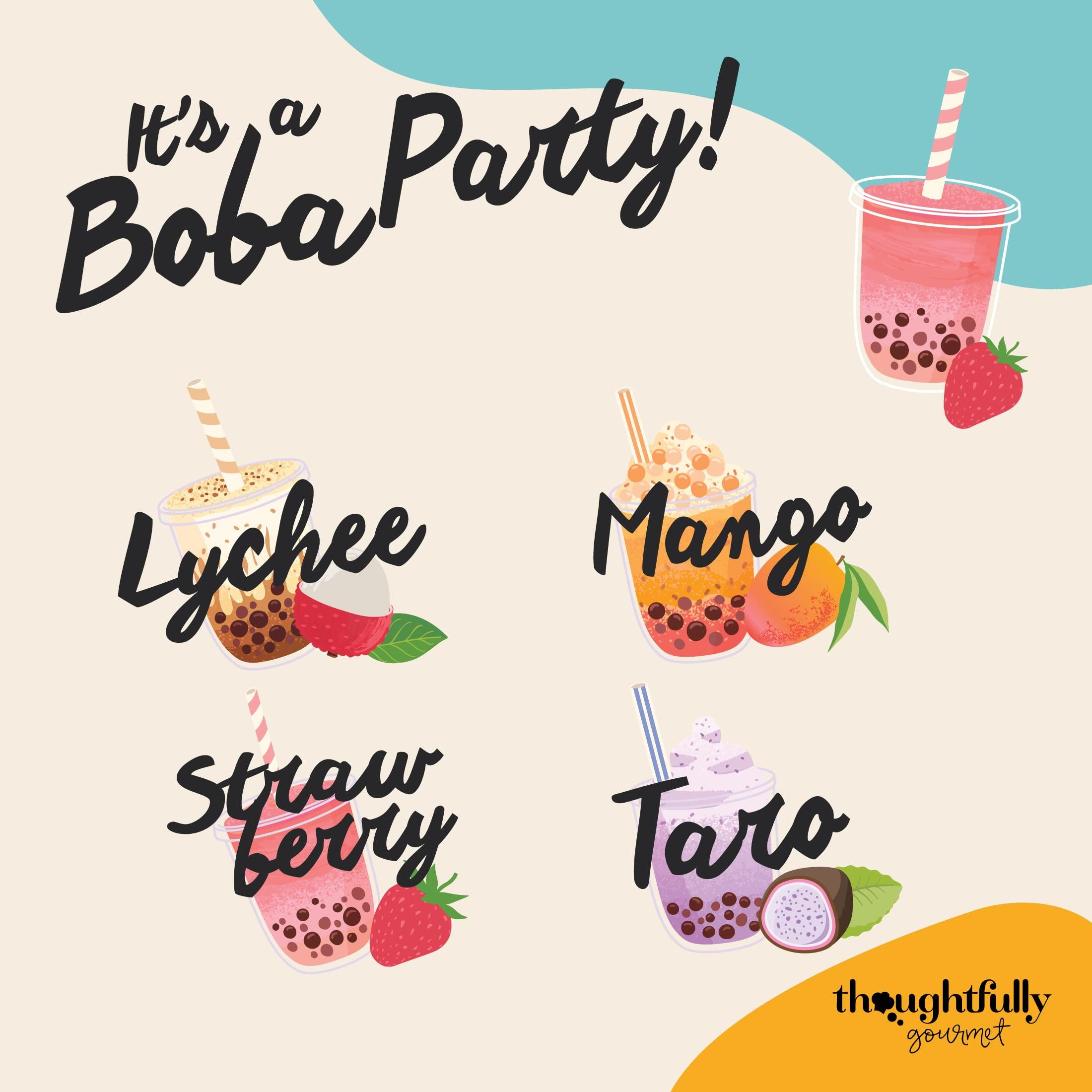 Thoughtfully Thoughtfully Gourmet, Mini Boba Pearl Party Set, Makes 16 Tasting Portions of Bubble Tea, Includes 2 Flavors, Cups, Lids, Straws, & Cup Stickers
