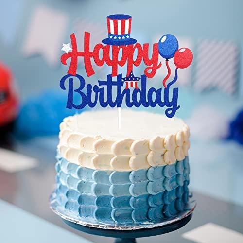 Caiwowo 4th of July Happy Birthday Cake Topper - Happy Independence Day Party Cake Topper Decorations - Memorial Day Party Supplies