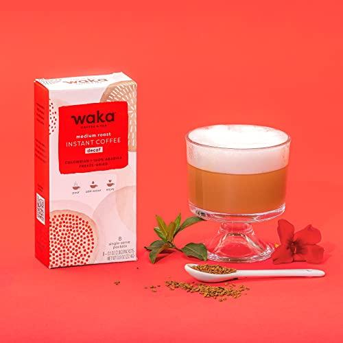 Waka Coffee Waka Quality Instant Coffee — Colombian Medium Roast 8 oz and Colombian Decaf Single Serve Box — 100% Arabica Freeze Dried Beans — No Sugar Added & Unsweetened