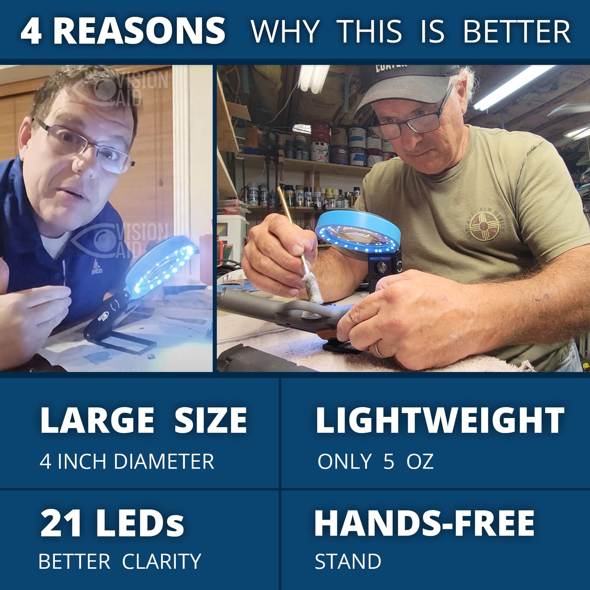 Vision Aid VISION AID 30X Hands-Free Magnifying Glass with 21 LED Lights for Coins Jewelry Crafts Hobby 40X Loupe Handheld or Desktop Stand Magnifier for Seniors Reading Watch Repair Soldering Close Work