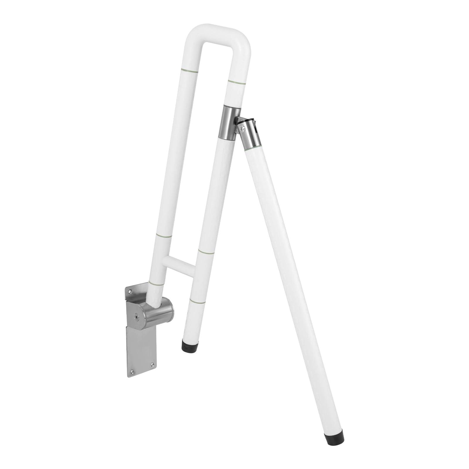 Wingderlier Handicap Grab Bars,23.6inch Foldable Grab Bar Bars for Bathroom,Stainless Toilet Grab Bar Flip-Up Toilet Safety Rails with Leg for Elderly Pregnant Women Disabled,White
