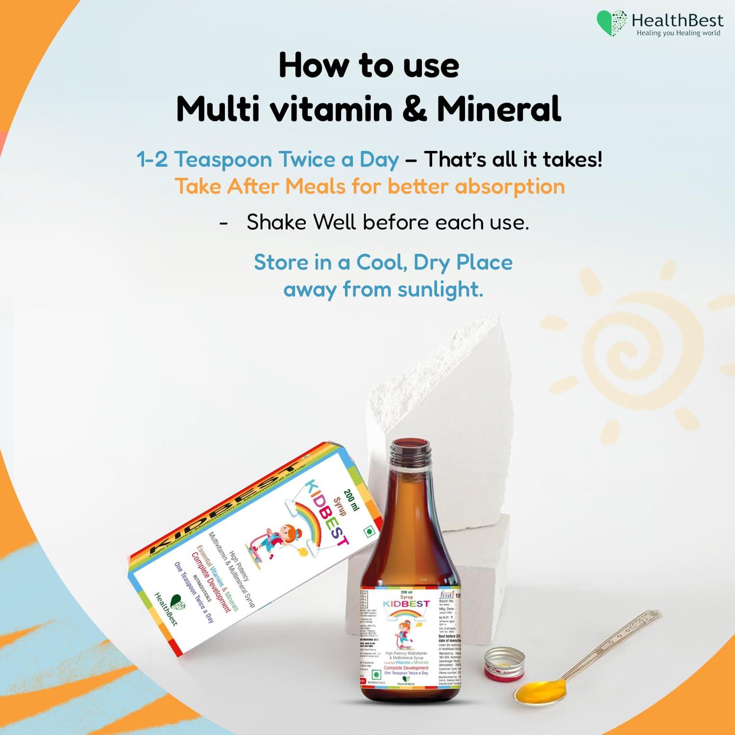 HealthBest HealthBest Kidbest Multivitamin Syrup for 3-13 Years Kids | 200ml