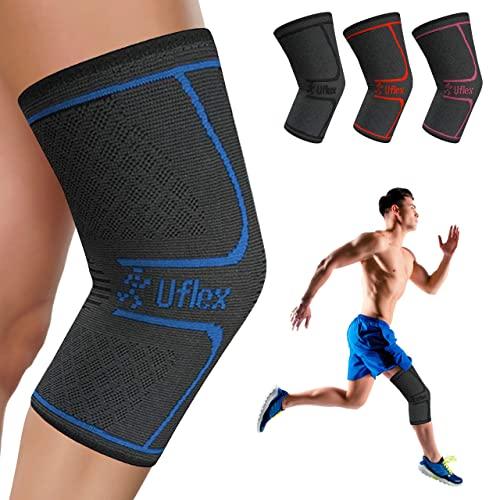 UFlex Athletics UFlex Athletics Knee Compression Sleeve Support for Women and Men - Knee Brace for Pain Relief, Fitness, Weightlifting, Hiking, Sports - Blue, Medium