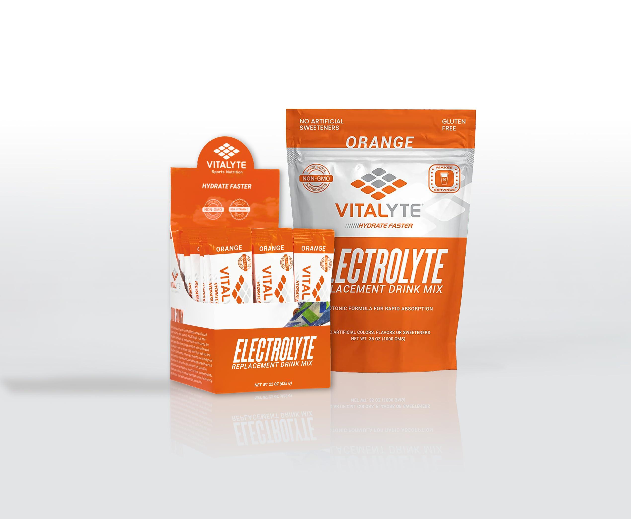 Vitalyte Vitalyte Electrolyte Powder Drink Mix Bundle, 1 Standup Pouch + 25 Count Packet, Gluten Free Post Workout Powder Drink Mix, Orange Flavor