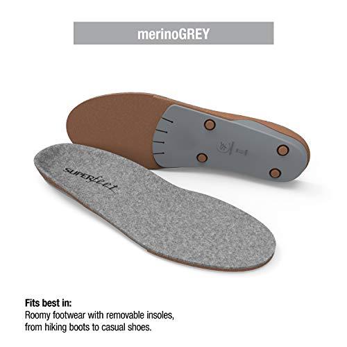 Superfeet Superfeet merinoGREY, Wool Comfort and Warmth Maximum Support Winter Shoe Insoles, Unisex, Grey, Medium/D: 8.5-10 Wmns/7.5-9 Mens