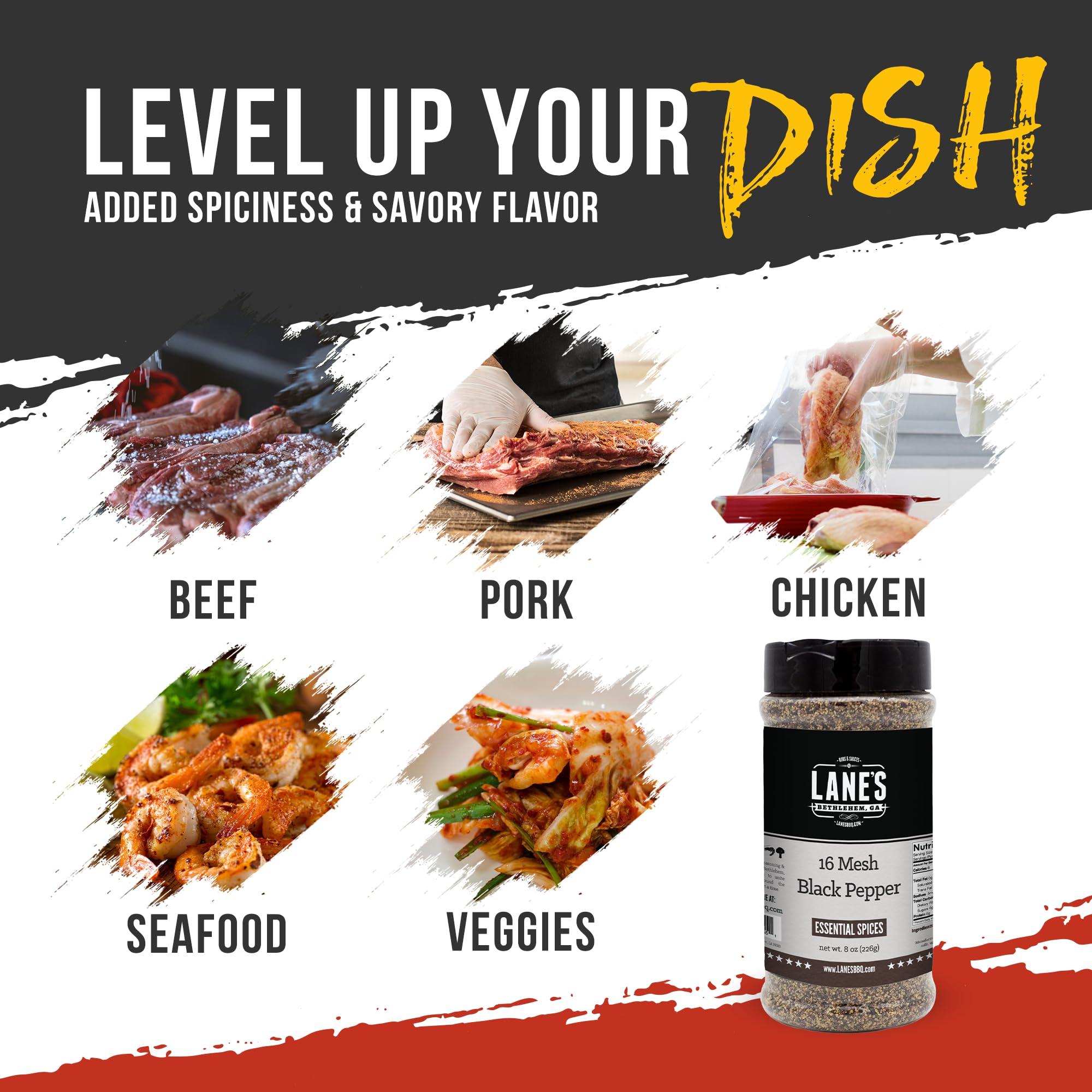 Lane's Lane\'s 16 Mesh Ground Pepper Seasoning, All-Natural Coarse Black Pepper Ground Spice, No Preservatives Coarse Ground Black Pepper, Made in USA, 8 Oz