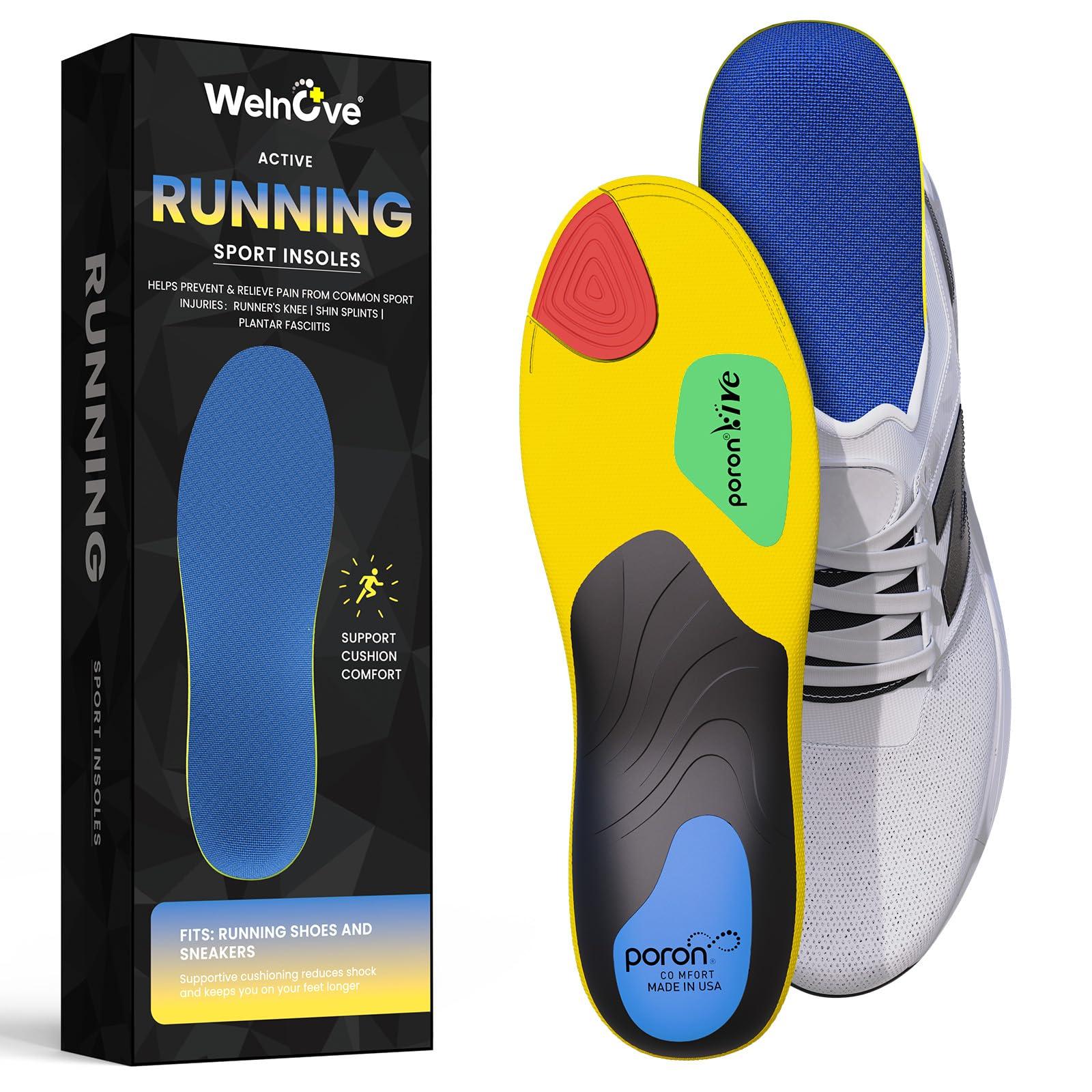 Welnove Sport Insoles Plantar Fasciitis Relief - Welnove Shock Absorption Running Athletic Insoles for Sneaker Hiking Boot Insoles for Walking or Standing All Day - Medium Arch Support(Blue,XL)