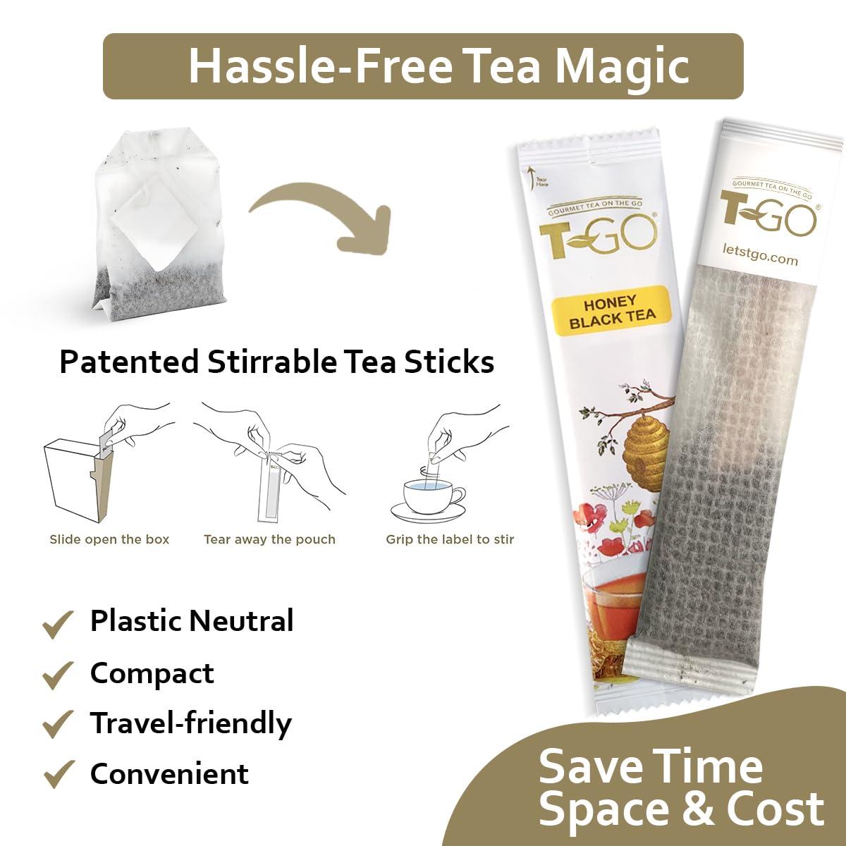 TGO T-Go Sweet Honey Tea Organic Herbal Black Tea Bags Immunity Tea with Real Honey Convenient Tea Sticks Stirring Spoon Ceylon Tea For Digestion 15 Tea Sticks Pack of 1