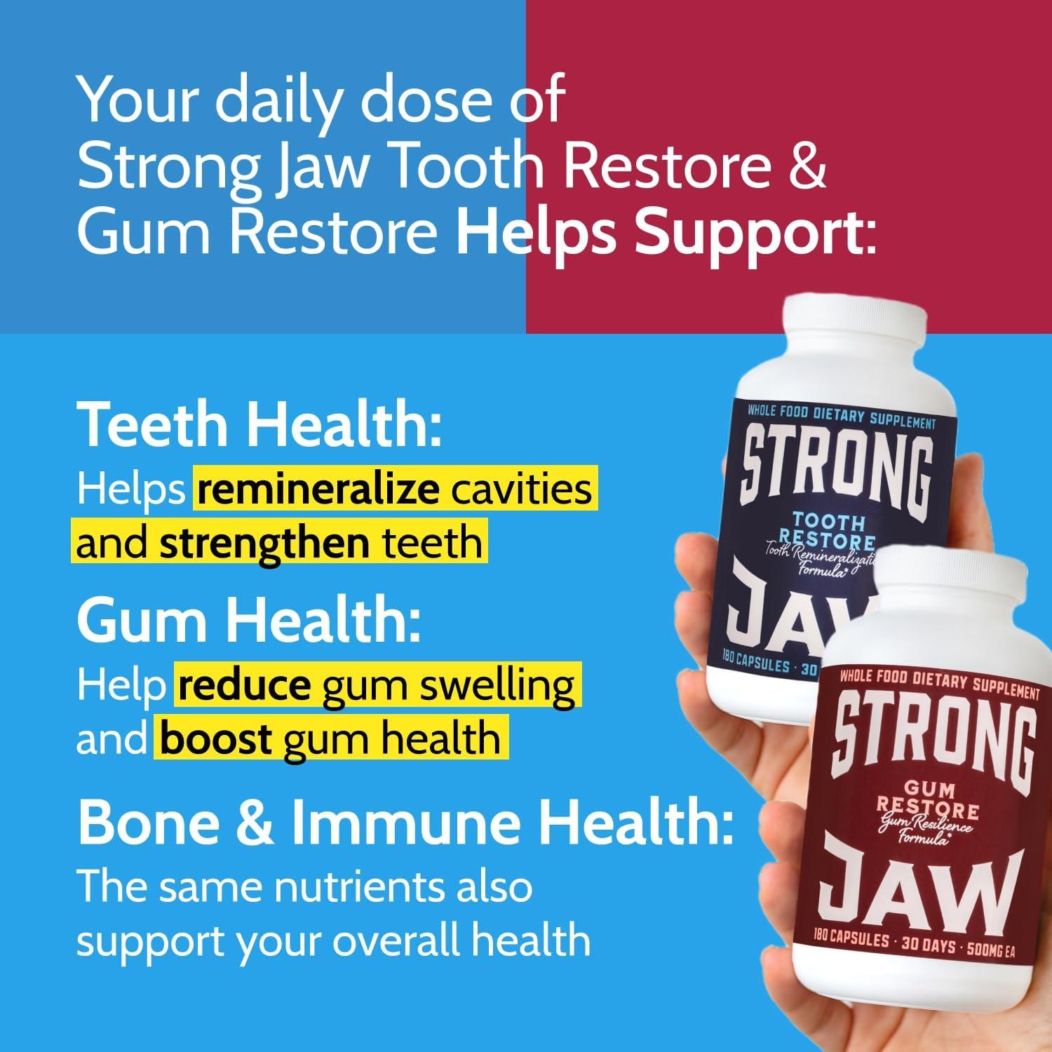 Strong Jaw Strong Jaw Tooth Restore and Gum Restore Supplements Tooth Remineralization, Teeth Health and Gum Repair for Receding Gums, Teeth and Gum Vitamins for Gum Regrowth, Oral Health (4 Pack)