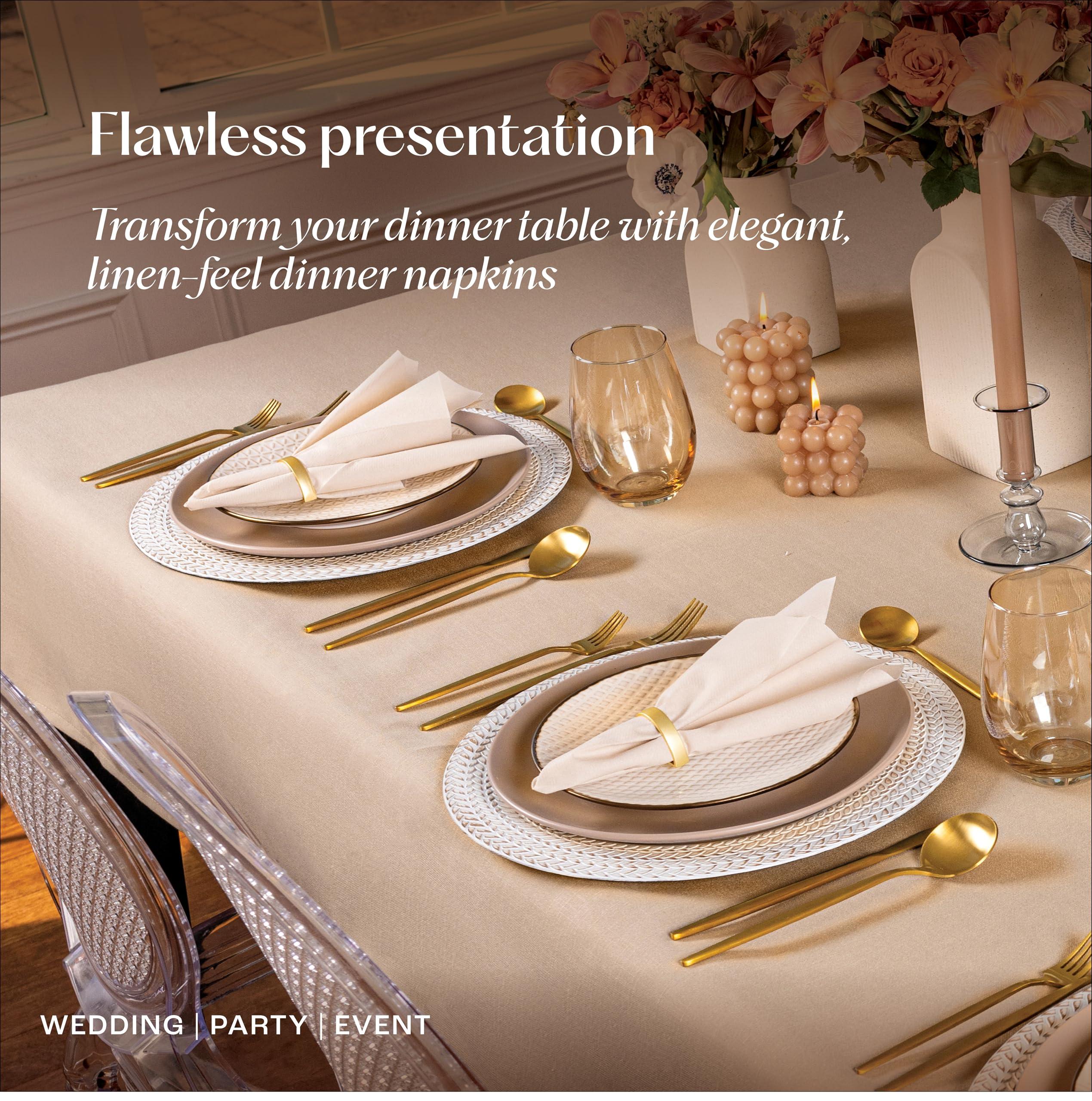 Servietto 50-Pack Disposable Linen-Feel Caramel Napkins, 12\" x 17\" Cloth-Like Paper Dinner Napkins For Wedding, Bathroom, Party Or Event