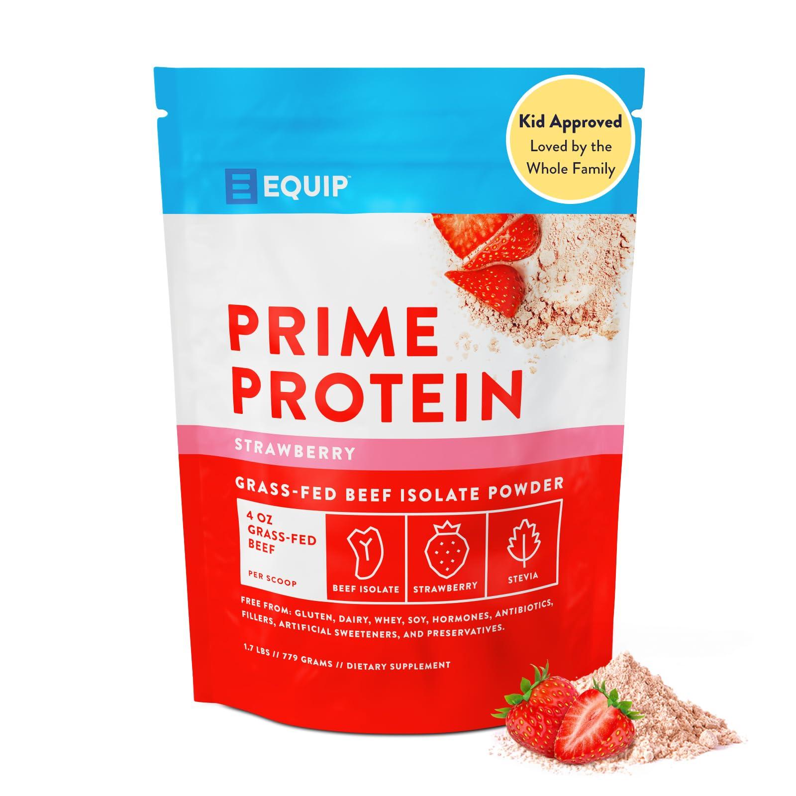 Equip Equip Foods Prime Protein Powder | Clean, Grass Fed Beef Protein Isolate | Carnivore Protein Powder | Paleo, Keto Friendly | Gluten, Dairy Free | Helps Build & Repair Tissue | 30 Servings, Strawberry