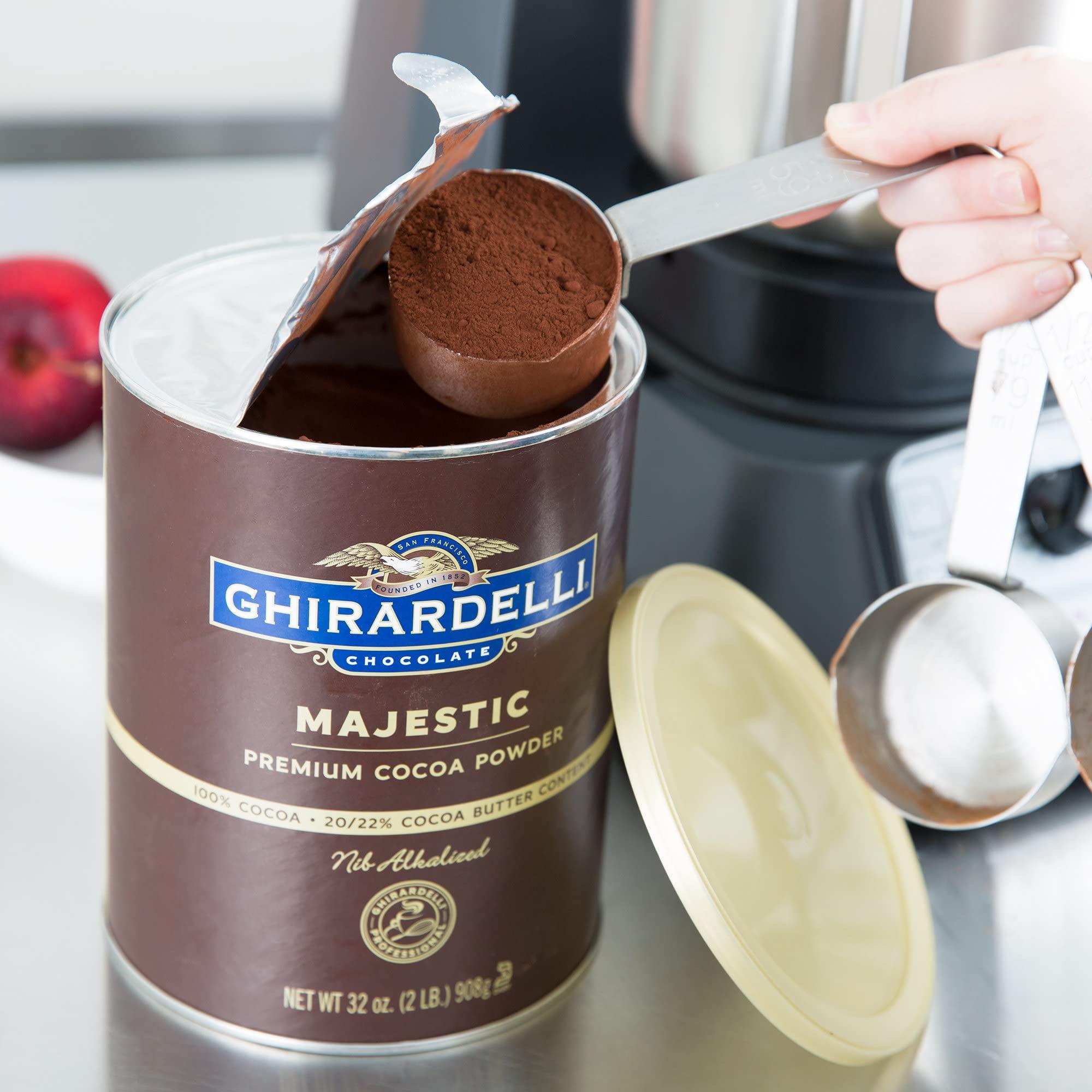 Ghirardelli Chocolate Company Ghirardelli Majestic Premium Cocoa Powder, 32 Ounce Can (Pack of 2) with Ghirardelli Stamped Barista Spoon