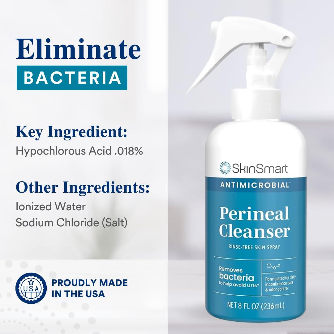 SkinSmart Antimicrobial SkinSmart Antimicrobial Perineal Cleanser, Ideal for Incontinence Care and Postpartum, Removes Bacteria, 8 oz Spray