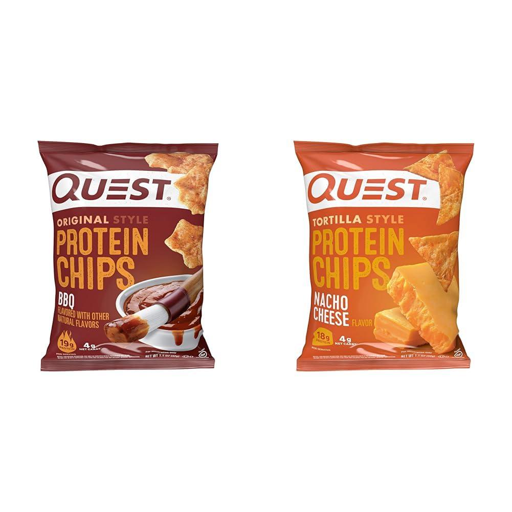 Quest Nutrition Quest Nutrition Protein Chips, BBQ, High Protein, Low Carb, 1.1 Ounce (Pack of 12) & Tortilla Style Protein Chips, Low Carb, Nacho Cheese 1.1 Ounce (Pack of 12)