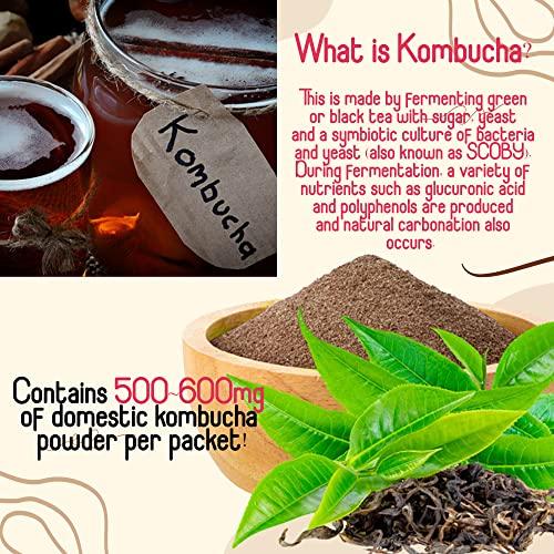 MENBLY Kombucha Powder Tea Pack Korean Healthy Beverage Juice - Korean Tea Drink Zero Sugar, Sparkling Fermented, Probiotics & Prebiotics 10 sticks (Plum)