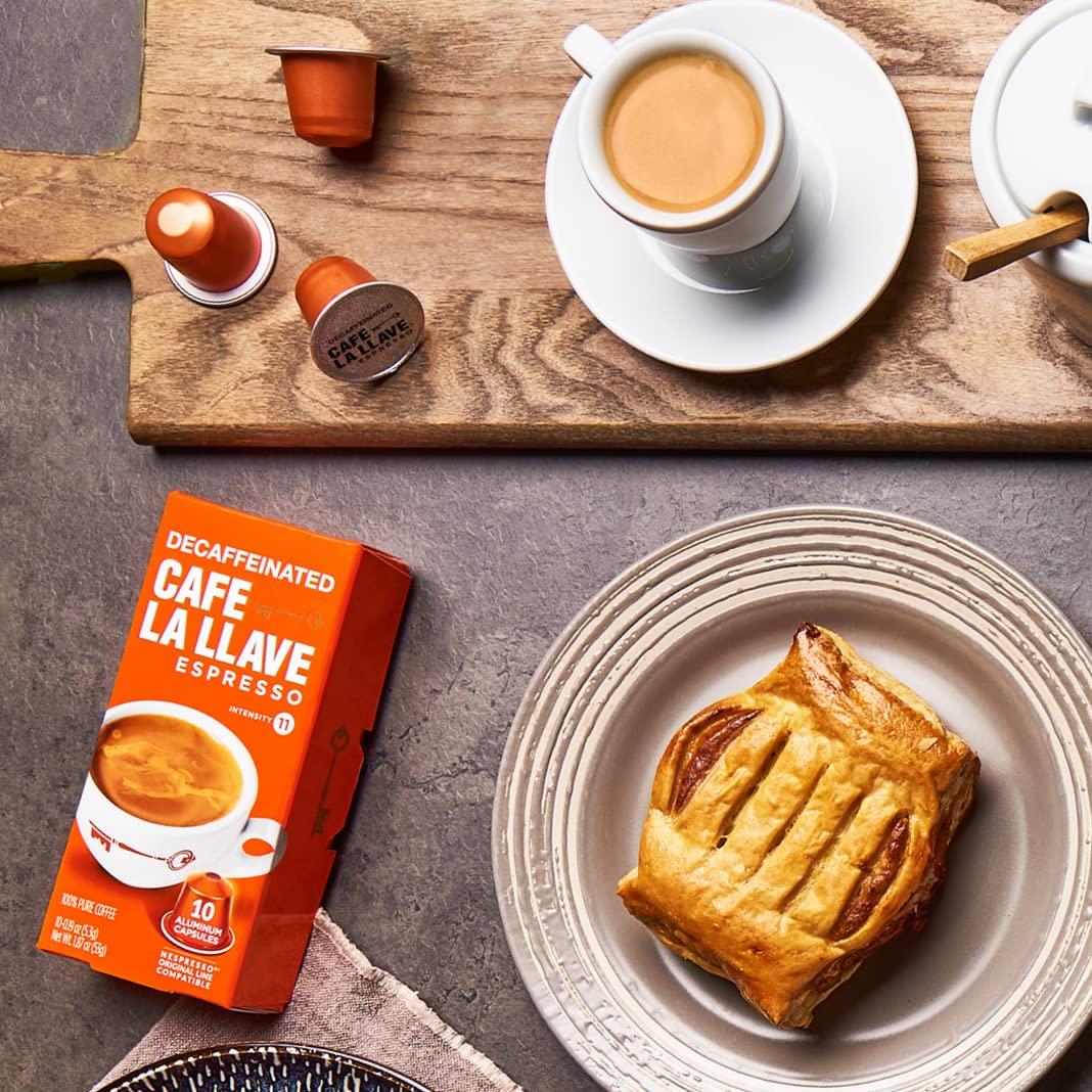 Cafe La Llave Cafe La Llave Decaf Espresso Capsules, 40-Count Aluminum Recyclable Pods, Intensity 11, Compatible with Original Nespresso Machines (Pack of 2)