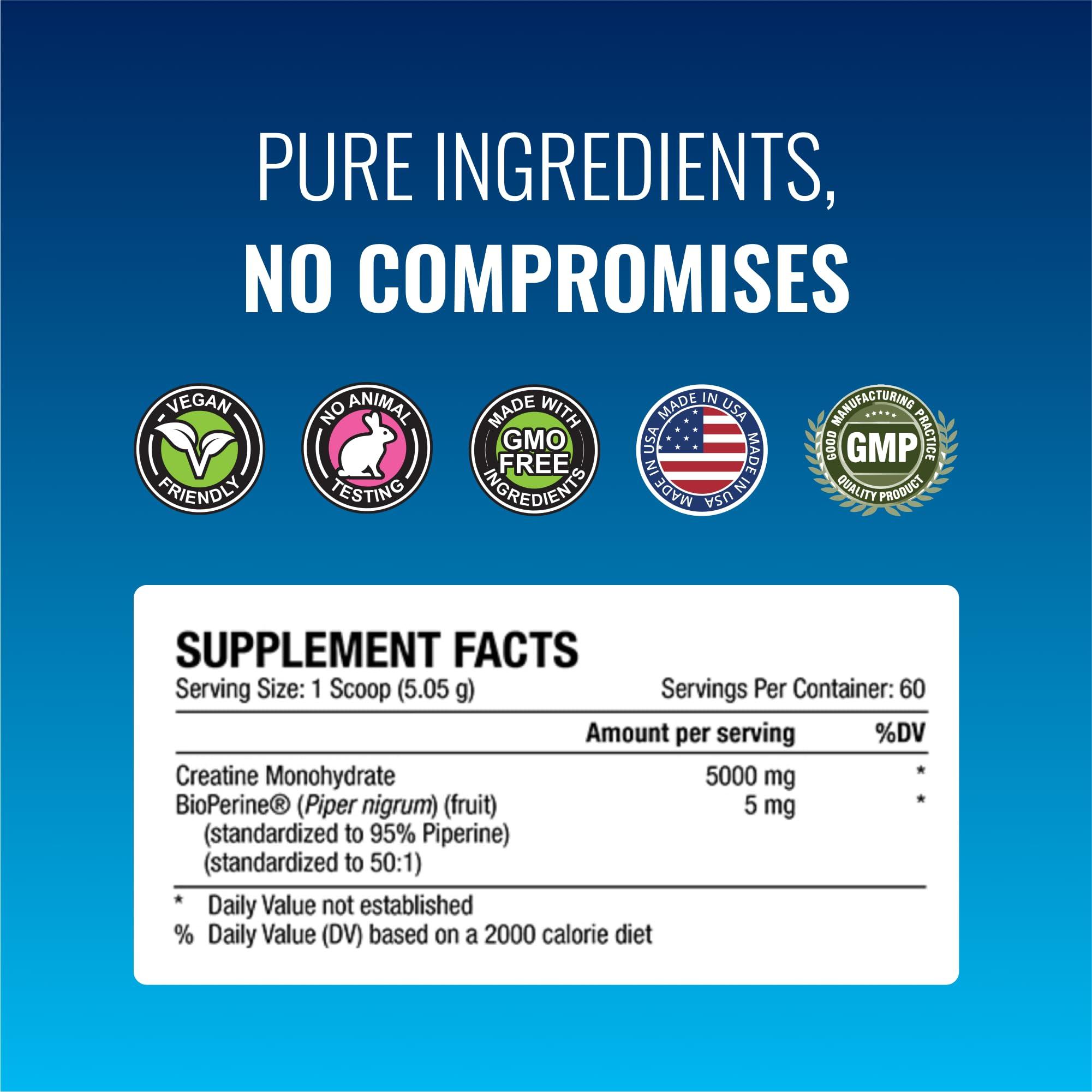 Approved Science Approved Science Creatine Monohydrate Powder with BioPerine - Workout Support - 60 Servings - 5000mg Per Serving - Unflavored - Pack of 2 - Non-GMO, Vegan