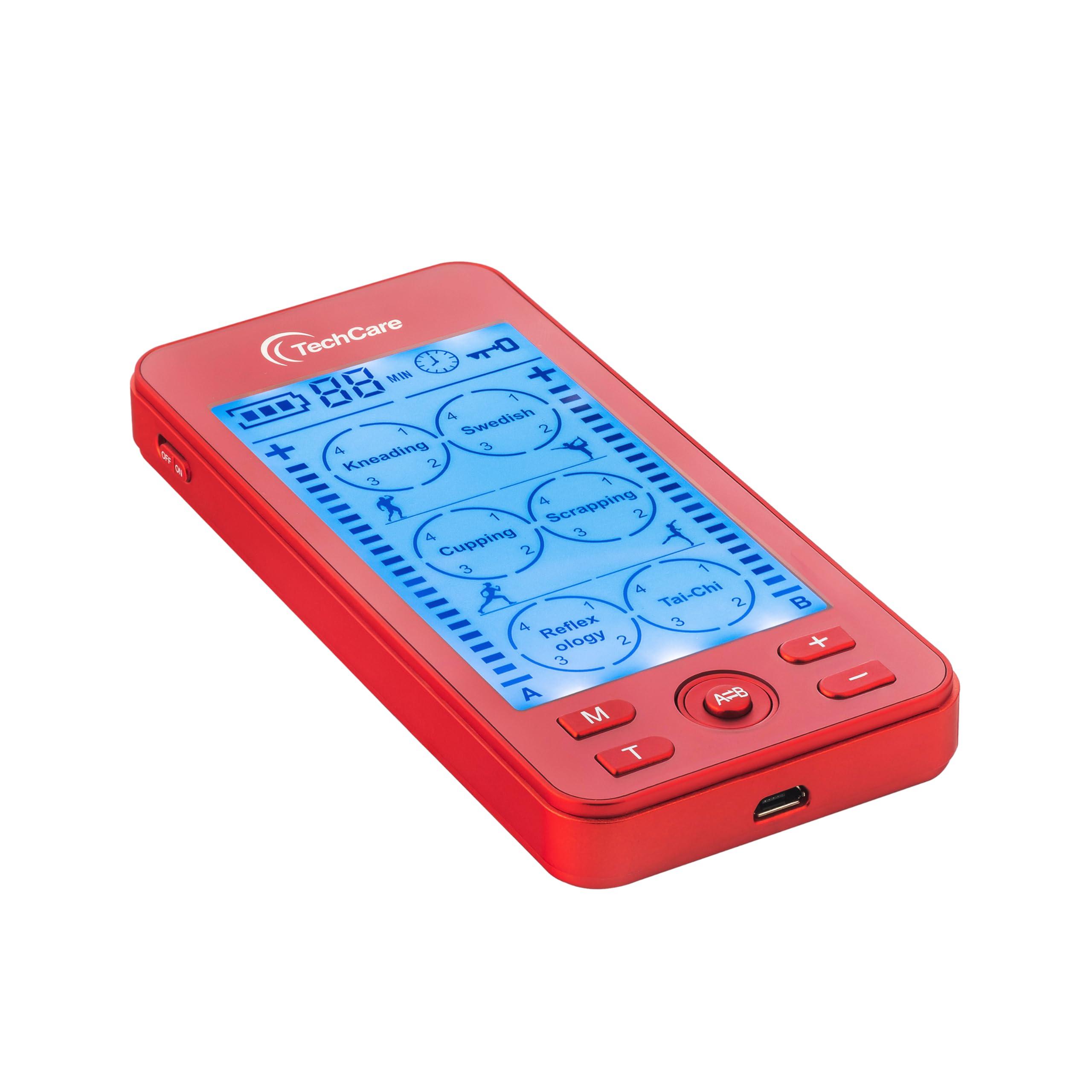 TechCare Massager Tens Unit Plus 24 Rechargeable Electronic Pulse Massager Machine Multi Mode Device with All Accessories (Red)