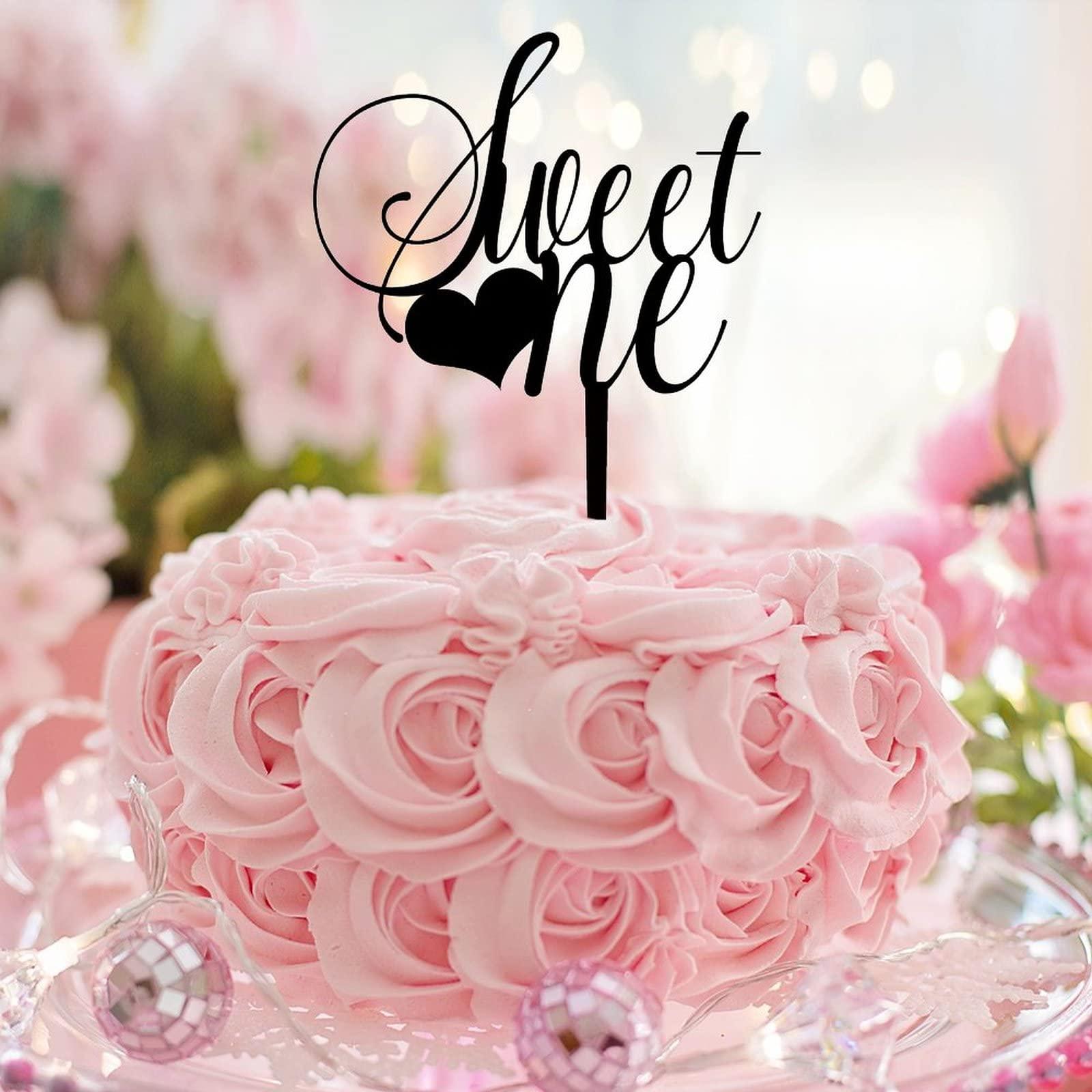 CustonCares Sweet One Cake Topper 1st Valentine's Day Bachelorette Happy Birthday Cake Topper Love Is Love LGBT Marriage Union Acrylic Black Engagement Valentines Day Cake Décor Decorative Gifts for Children Boys