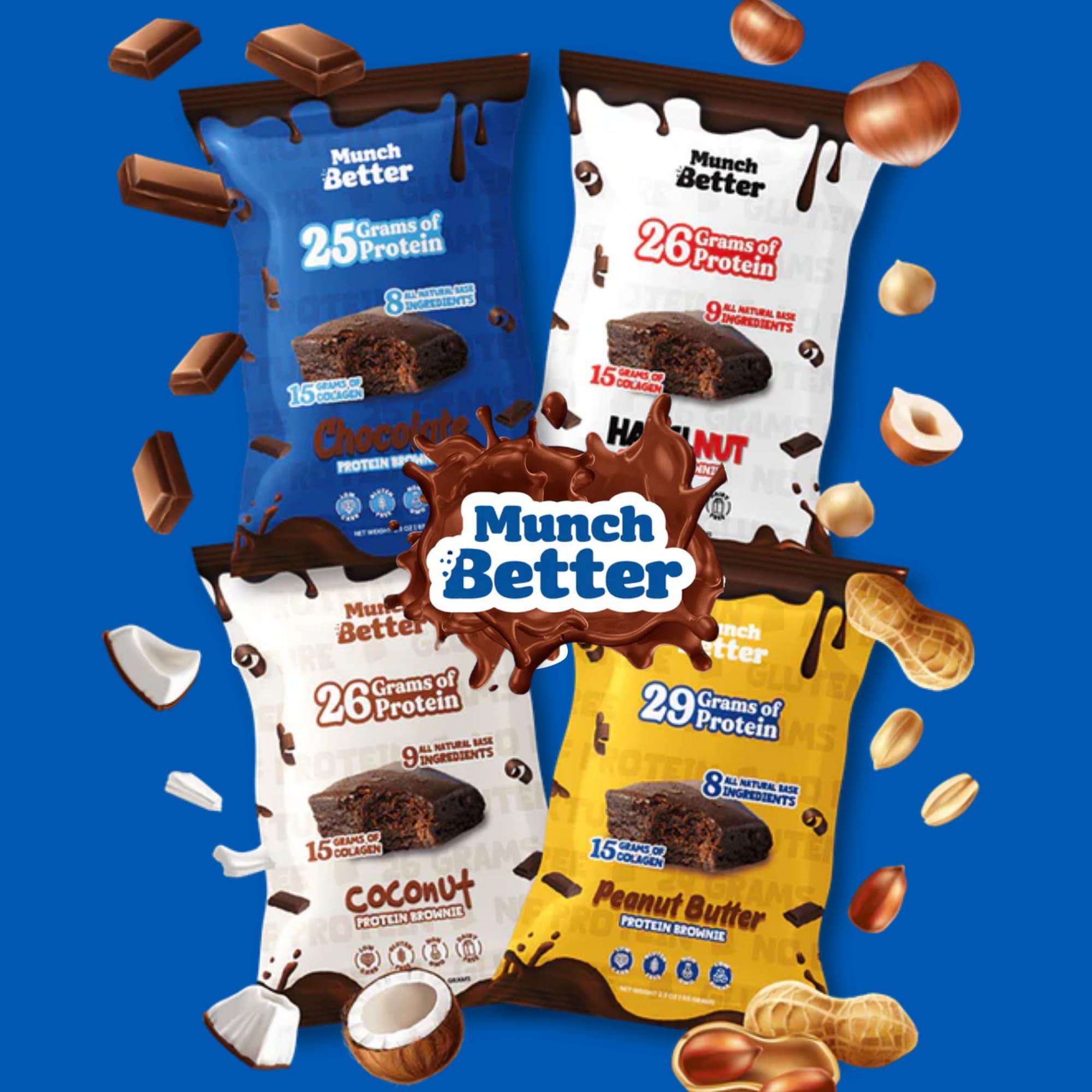 Munch Better Munch Better 22g Protein Brownie, Gluten Free, Dairy Free,10g Collagen, Non GMO, High Protein Bar Chocolate Fudge Texture - 8 Count Box (Chocolate Coconut)