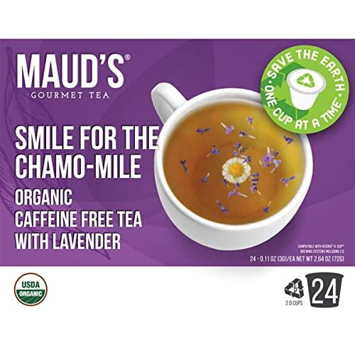 MAUD'S Maud's Organic Chamomile Lavender Tea (Smile For The Chamo-mile) 24ct. Solar Energy Produced Recyclable Single Serve Decaf Tea Pods – 100% Organic Caffeine Free Tea California Blended, KCup Compatible