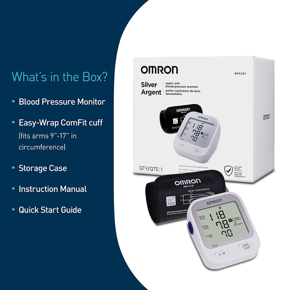 Omron OMRON Silver Upper Arm Blood Pressure Monitor with Large Display, Clinically Validated, Medical Grade, FDA Cleared, FSA/HSA Eligible, Uses OMRON Connect App for Unlimited Free Measurements