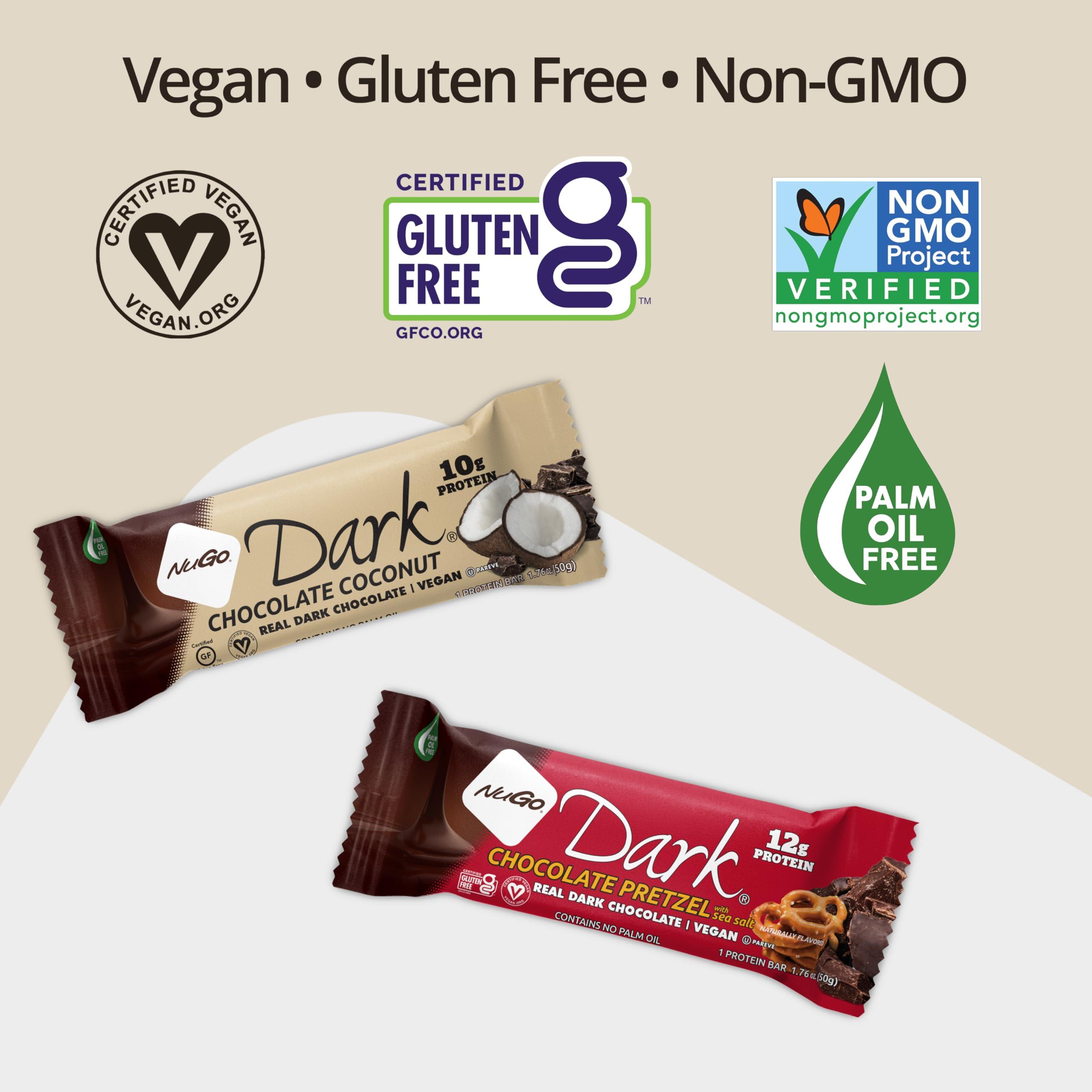 NuGo NuGo Dark Chocolate Pretzel and Sea Salt, 12g Protein Bar, Vegan, Gluten Free, Non-GMO, Kosher Pareve, 24 Count