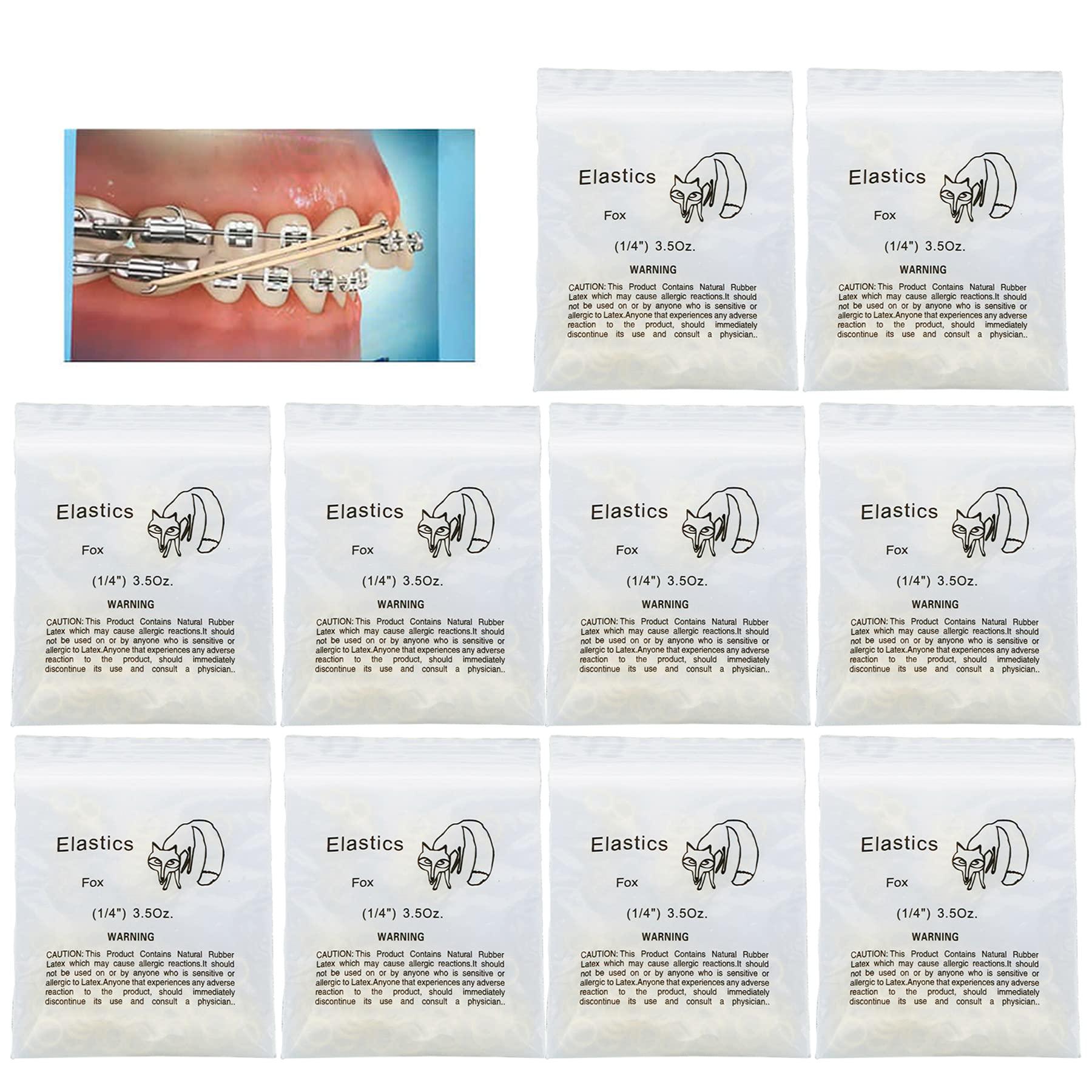 N\C 1000Pcs Dental Elastics Orthodontic Rubber Bands Ties Braces 3.5oz Zoo Pack 10bags (Fox 1/4" 3.5oz)