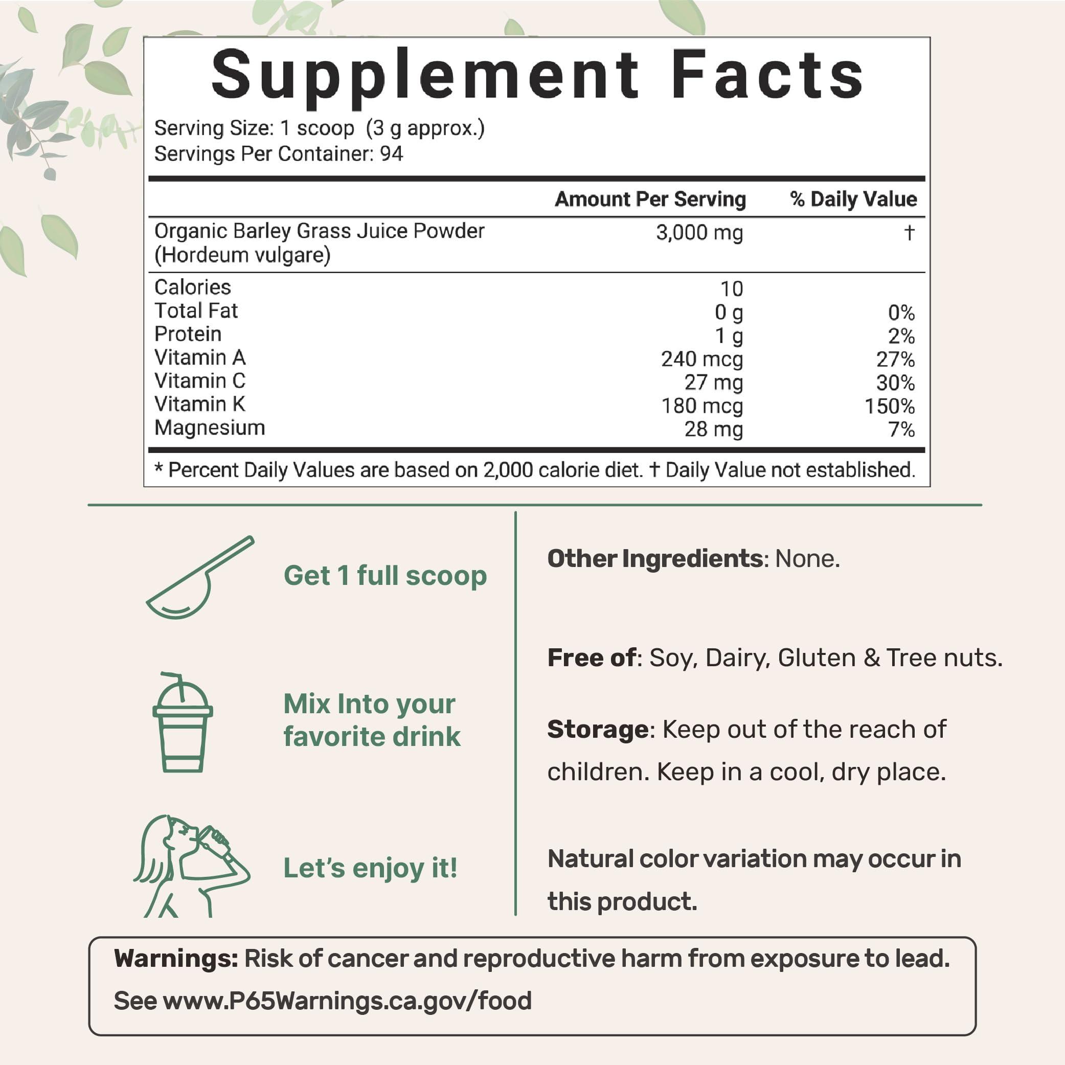 Micro Ingredients Micro Ingredients Organic Barley Grass Juice Powder, 10 Ounce, Cold Pressed, US Grown, Rich in Immune Vitamin, Fibers, Minerals, Antioxidants and Protein, Support Immune System and Digestion, Vegan