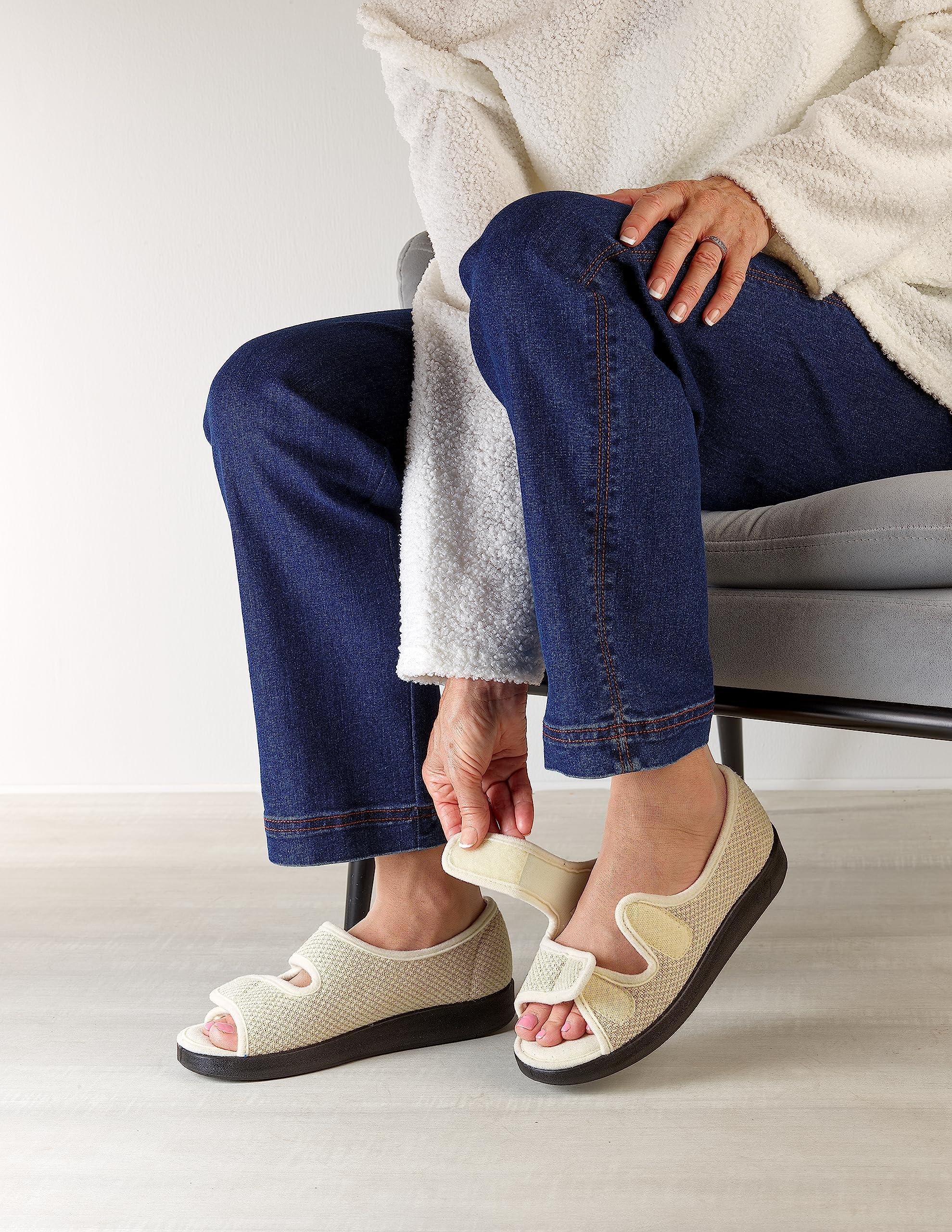 Silvert\'s Adaptive Clothing & Footwear Silverts Diabetic Sandals for Women - Diabetic Shoes for Women Wide Width, Edema Shoes for Swollen Feet, Shoes for Elderly Women | Non-Slip Adaptive Sandals for Swelling - Natural/Black 6