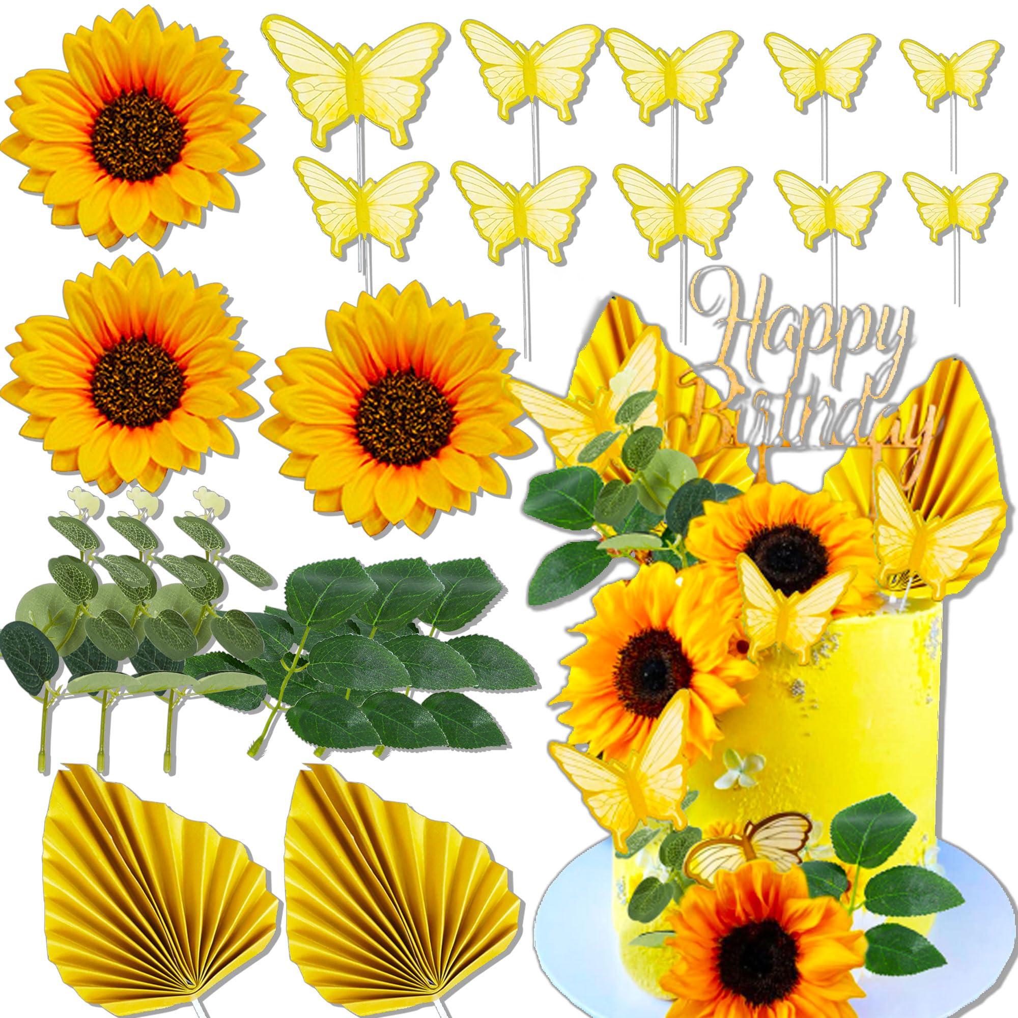 LaVenty LaVenty Sunflower Birthday Cake Decoration Sunflower Baby Shower Cake Topper Girl Sunflower Party Supplies Sunflower Cake Topper Wedding
