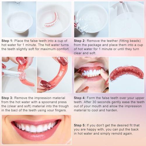 HYZX Upper and Lower Veneer, Dentures for Women and Men, Fake Teeth, Natural Shade! Fix Your Smile at Home Within Minutes!