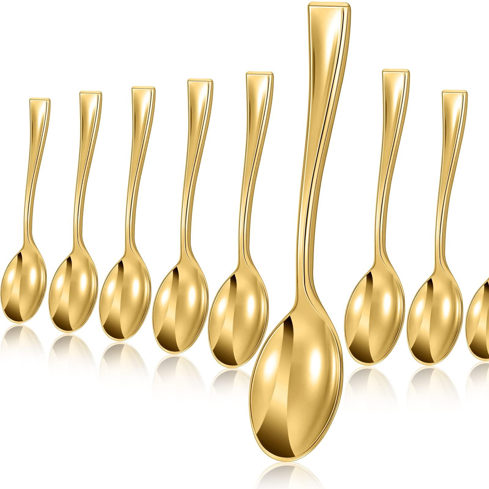 Mimorou 300 Pcs Disposable Mini Gold Spoons Bulk Plastic Gold Spoons Set 4 Inch Gold Dessert Spoons Small Plastic Serving Spoons Heavy Duty Plastic Tasting Spoons for Desserts Sampling or Appetizers