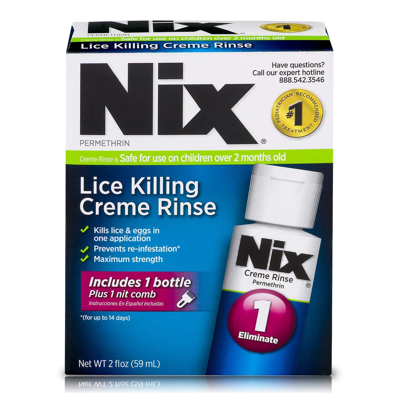 Nix Nix Lice Creme Rinse 2 Fl Oz and Lice Comb Bundle with Nix Lice & Bedbug Killing Spray 5 fl oz for Home