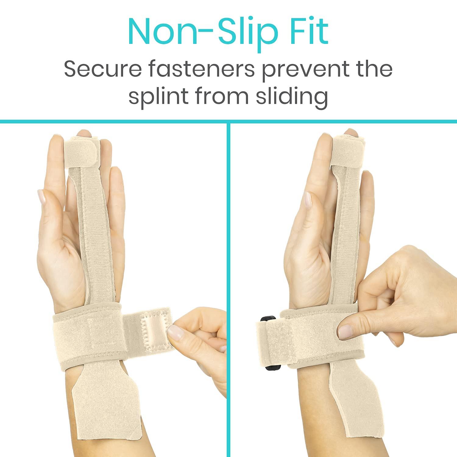 Vive Vive Trigger Finger Splint - Full Hand and Wrist Brace Support - Adjustable Locking Straightener - Straightening Immobilizer Treatment For Sprains, Mallet Injury, Arthritis, Tendonitis (Beige)