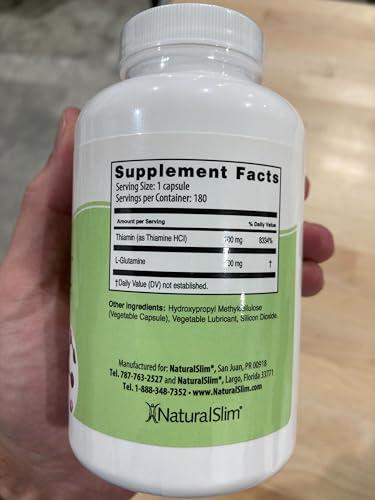 NaturalSlim NaturalSlim Crave Control Craving Suppressant, Curb Appetite & Sugar Craving Blocker Supplement - Energy & Metabolism Booster with L glutamine & Thiamine B Complex - 180 Vegetable Capsules