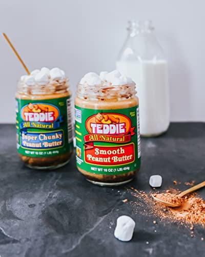 Teddie Teddie All Natural Peanut Butter, Smooth, Gluten Free & Vegan, 16 Ounce Glass (Smooth, Pack of 1)