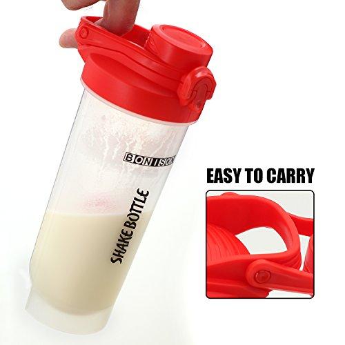 HOOPLE HOOPLE 24 OZ Mixers Protein Mixing Bottle Smoothies Shaker Mix Powders Shaker Bottle BPA and Phthalate-Free Plastic Leak Proof Bottle Loop Top Twist Cap Shaker (24oz-red)