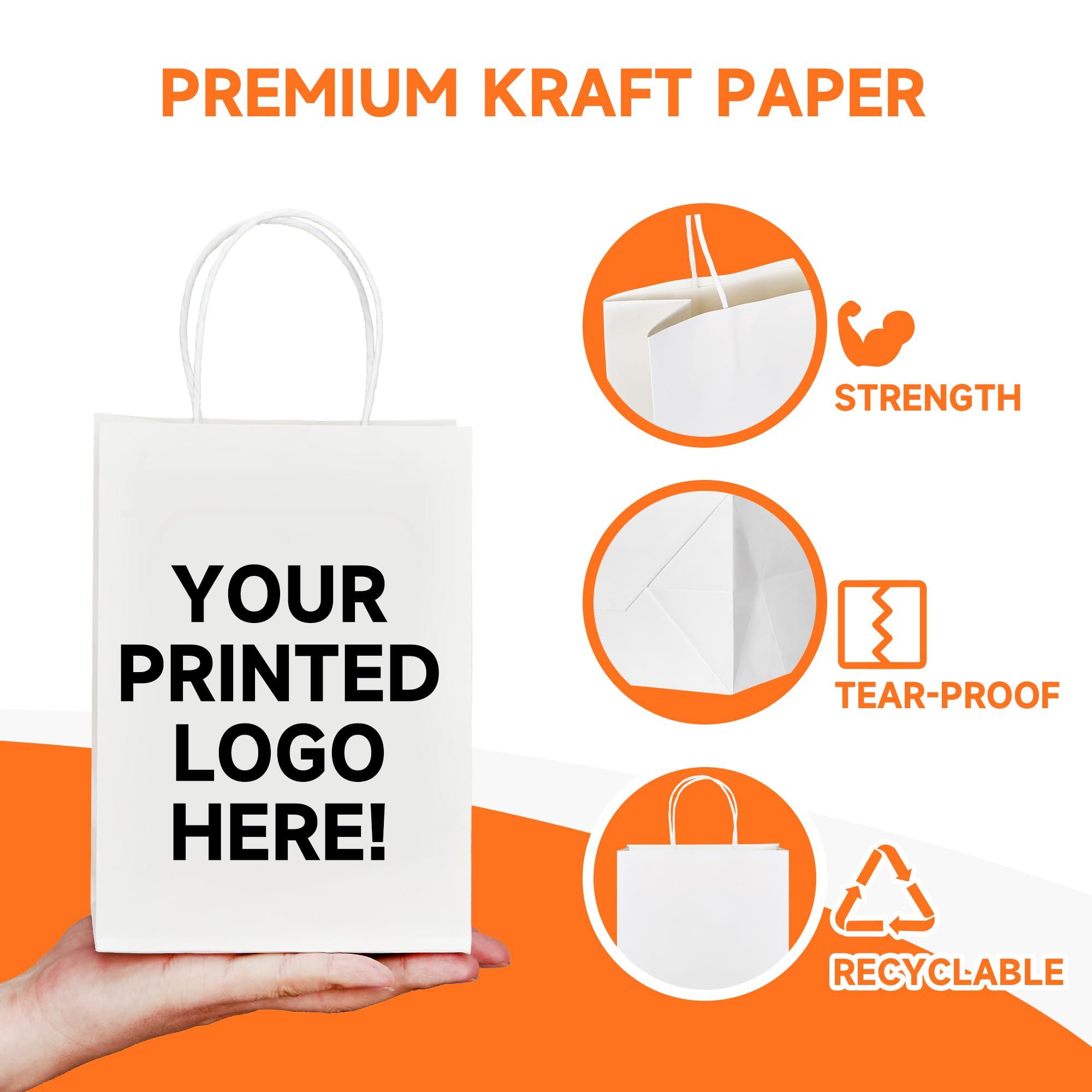 METAPRINT METAPRINT 50 PCS Custom Printed Kraft Paper Bags for Small Business, 8x4.5x10.8 Inch Medium Size, Personalized Retail Gift Bags with Logo, Brown Shopping Paper bag with Handle, Goodie Bags